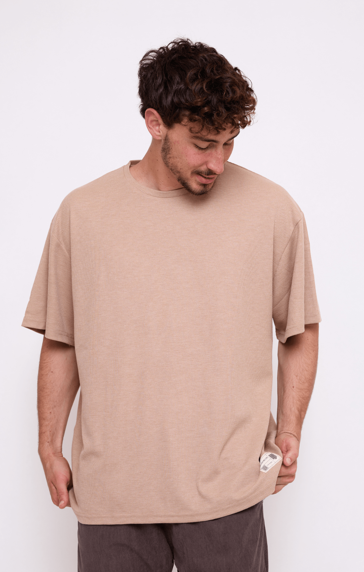 Beige - Waffle T-Shirt - GONSURFING