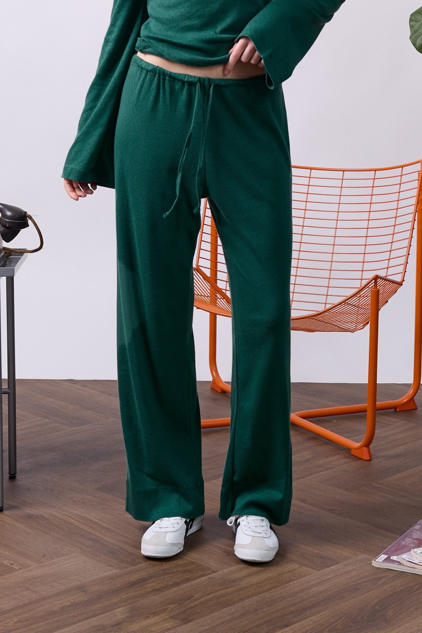 bottle green pointeil - long pants - GON