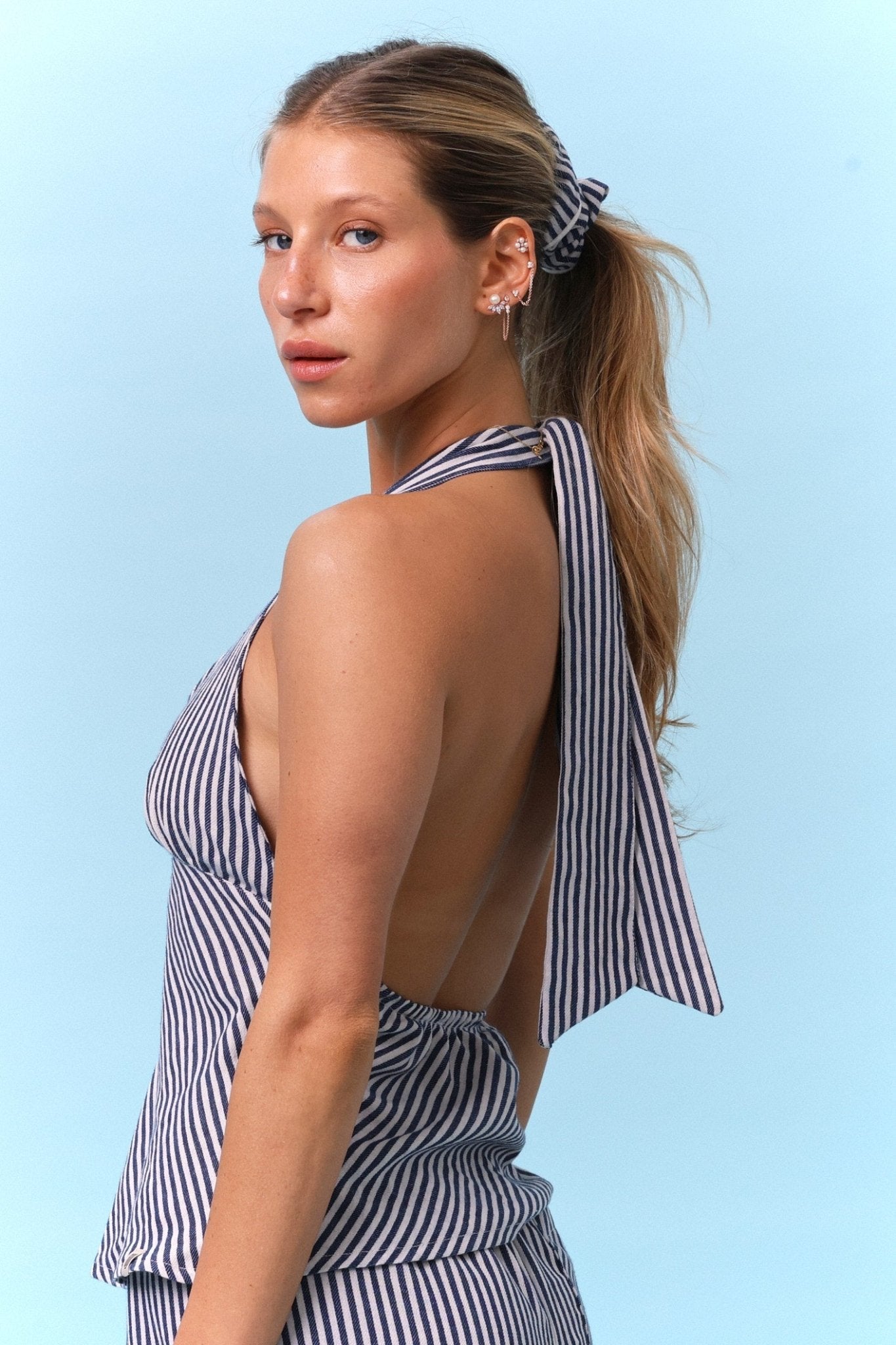 Collar Tie Top – Blue Stripe - GON