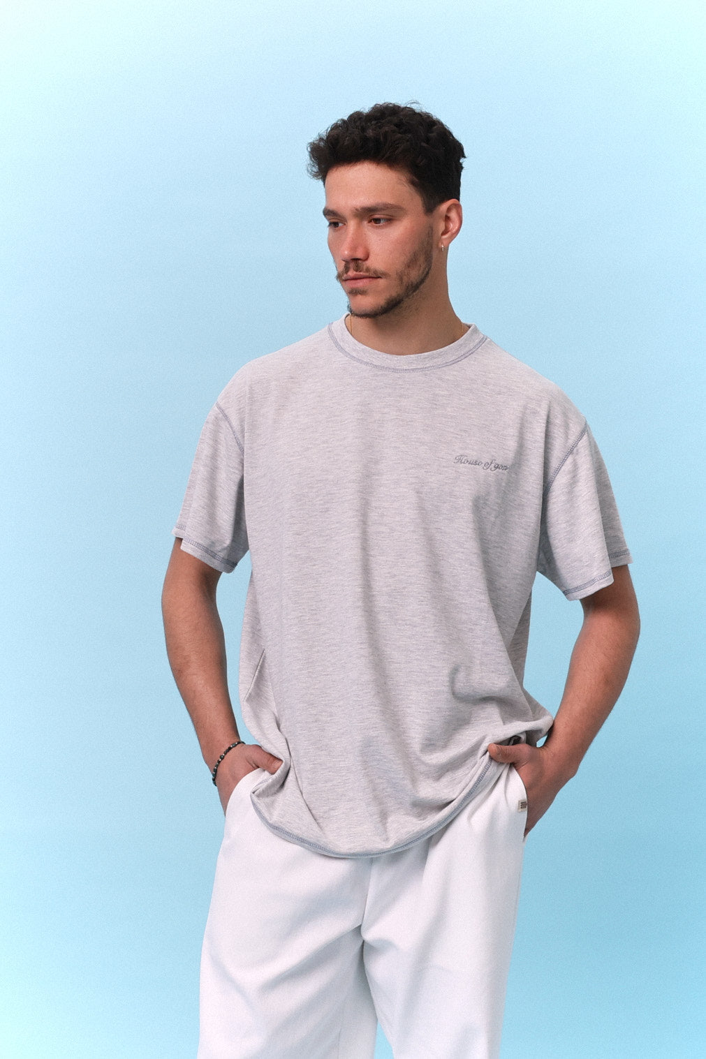 Flatlock Tee – Grey mélange - GON