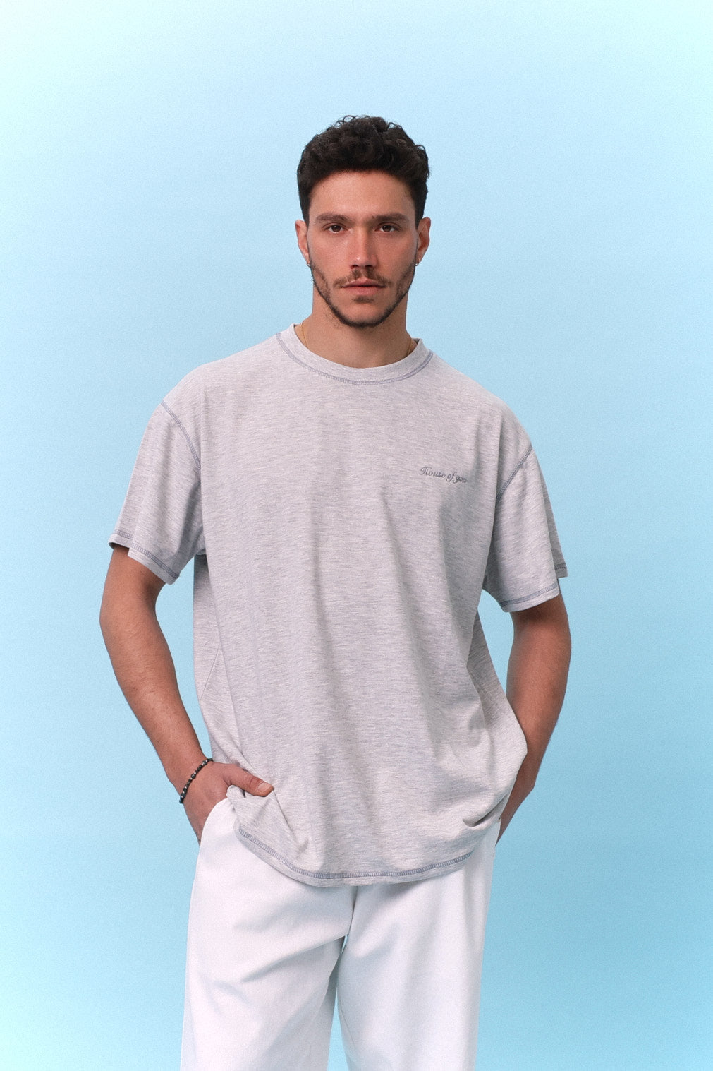 Flatlock Tee – Grey mélange - GON