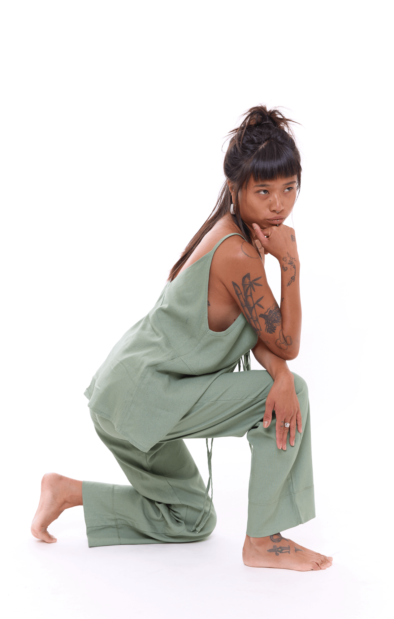 Green - Woman Linen Long Pants - GONSURFING
