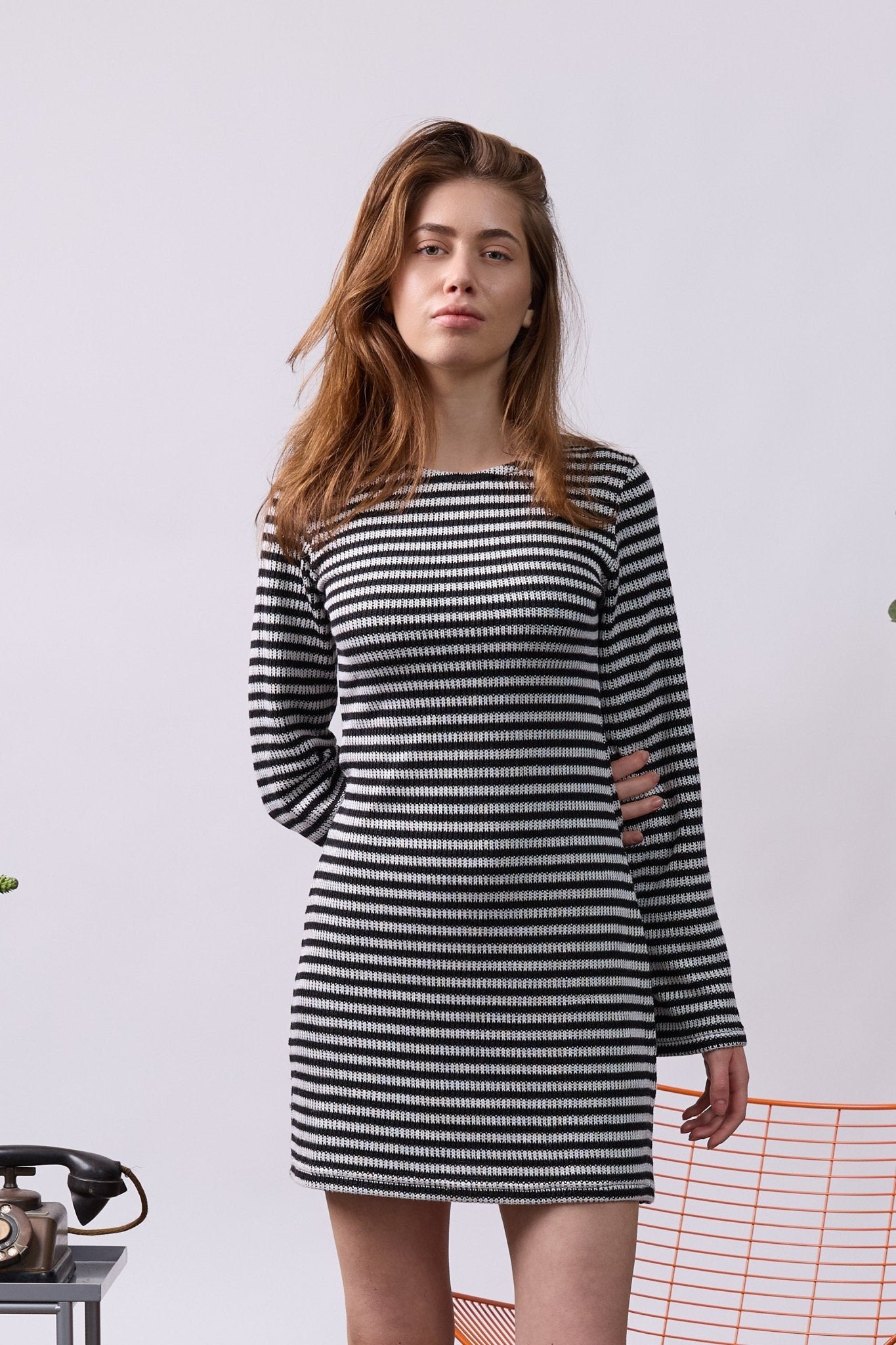 Knit Mini Dress - Black Stripes - GON