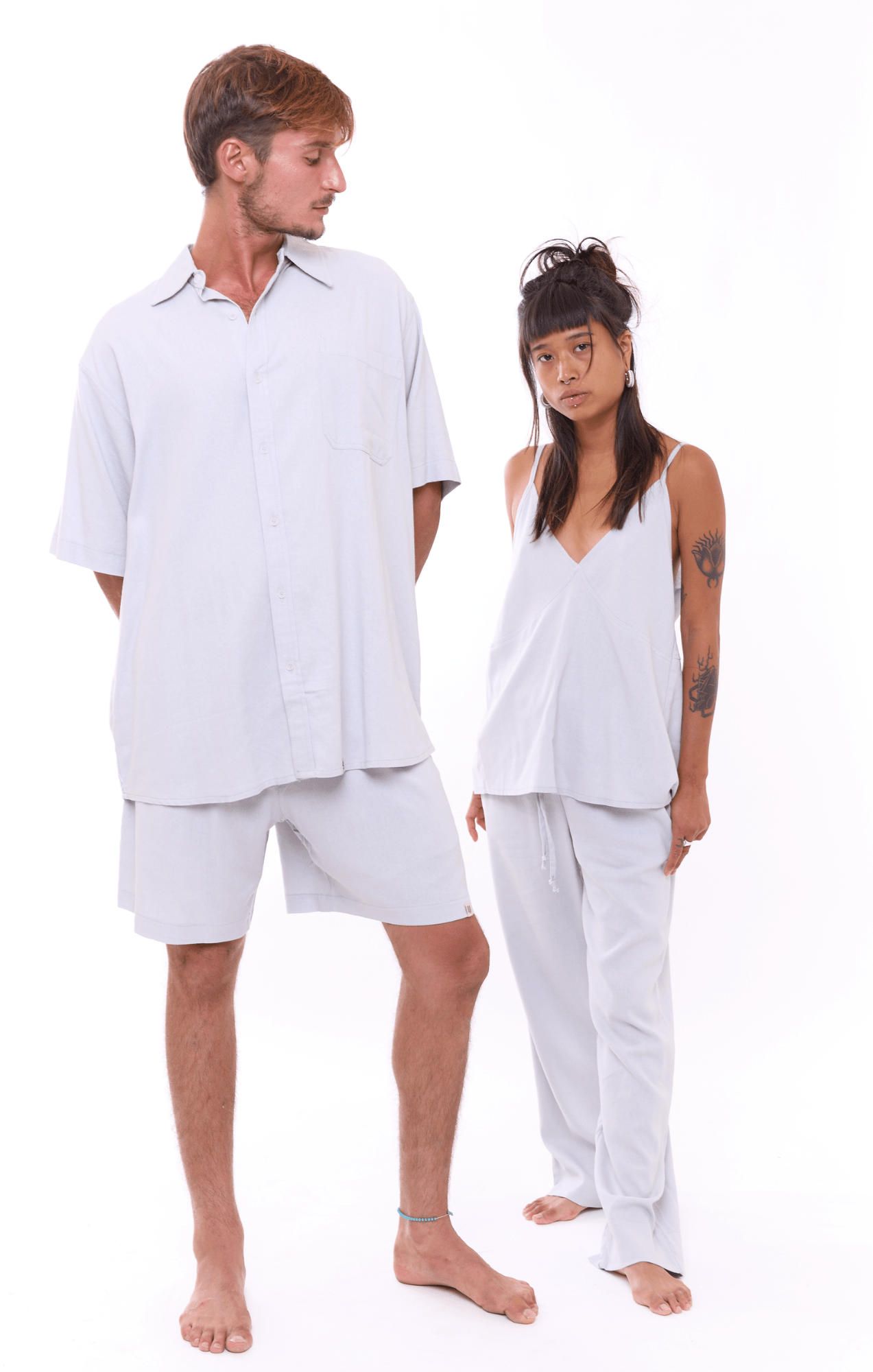 Light Gray - Woman Linen Long Pants - GONSURFING