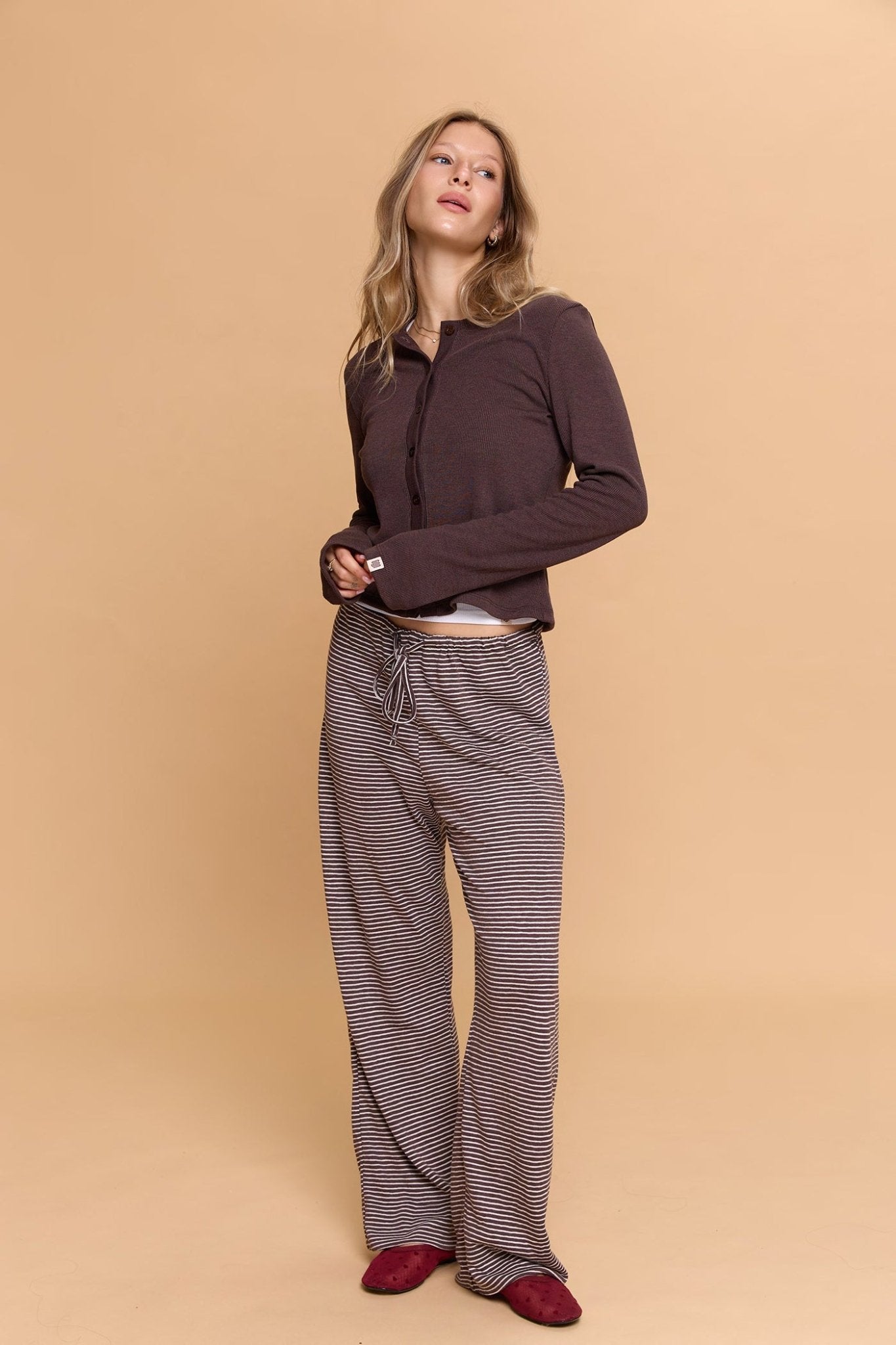 Rib cardigan - Brown - GONSURFING