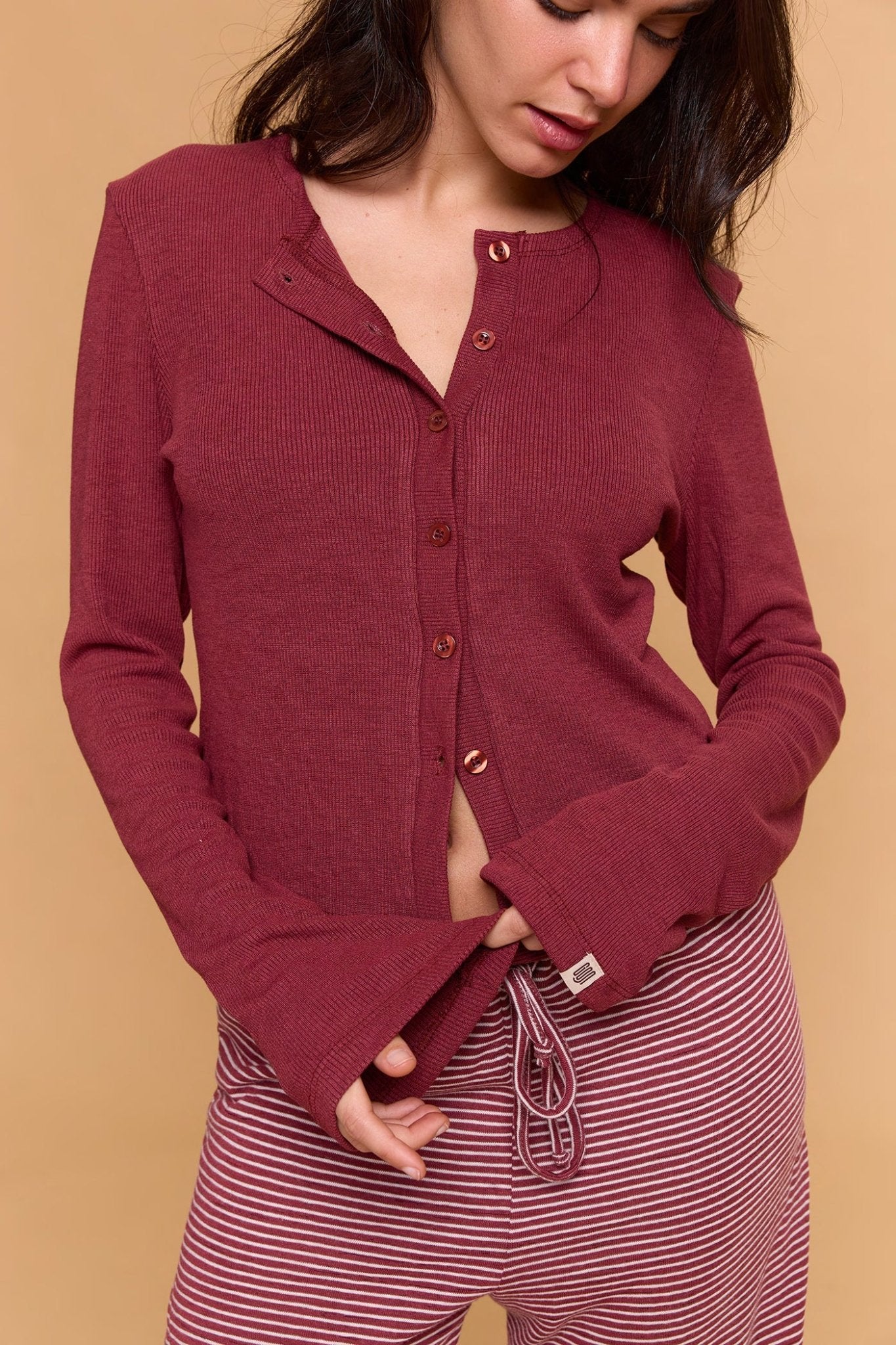Rib cardigan - Burgundy color - GONSURFING