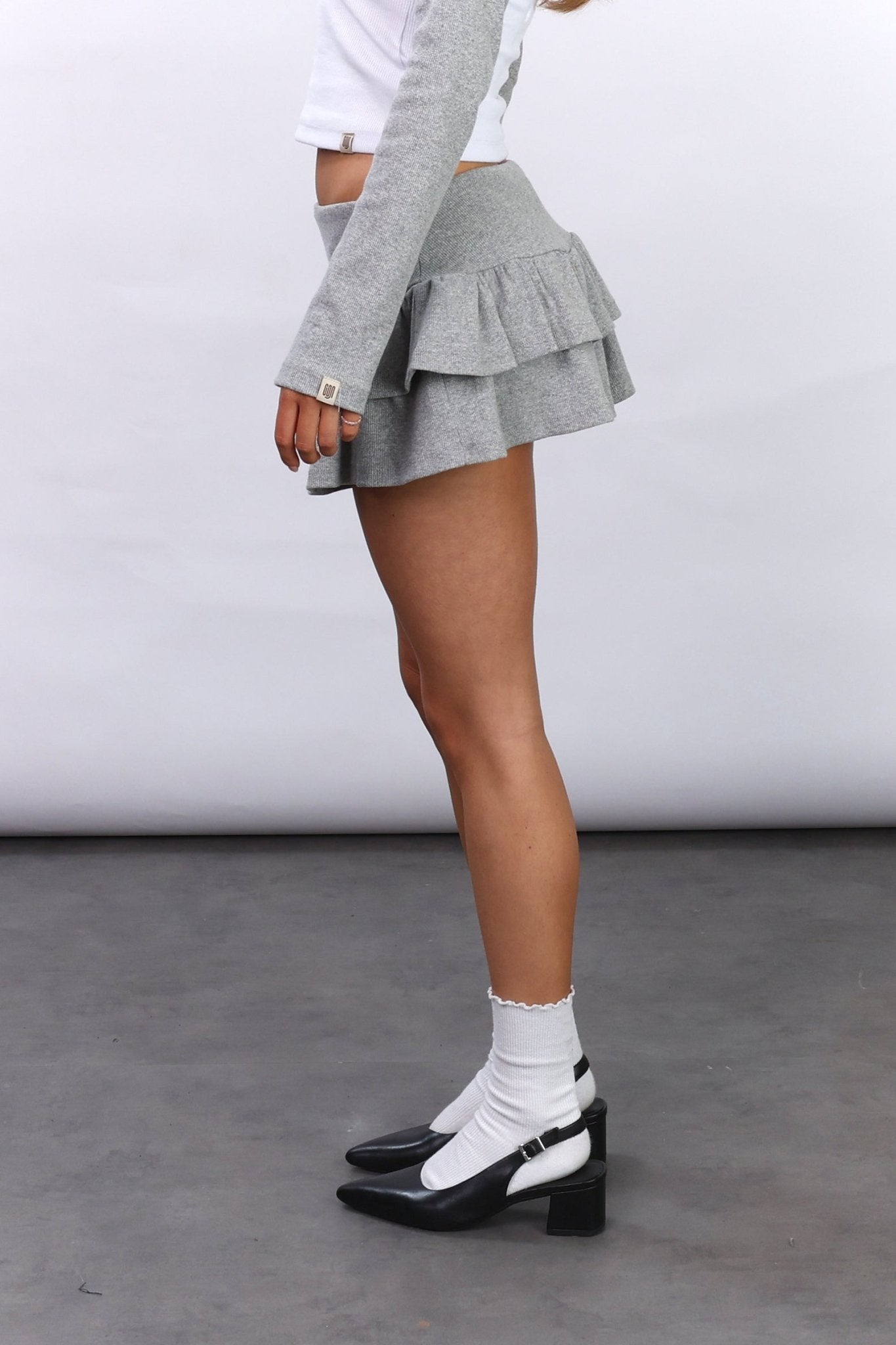 Ruffle Mini Skort – Grey mélange - GON