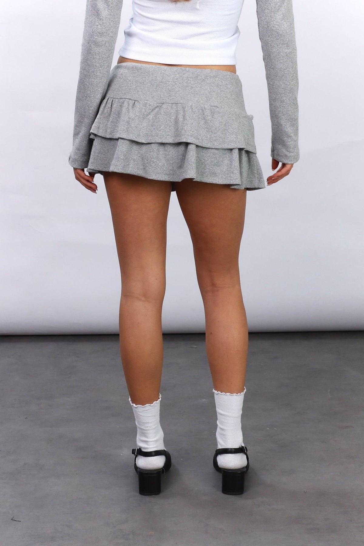 Ruffle Mini Skort – Grey mélange - GON