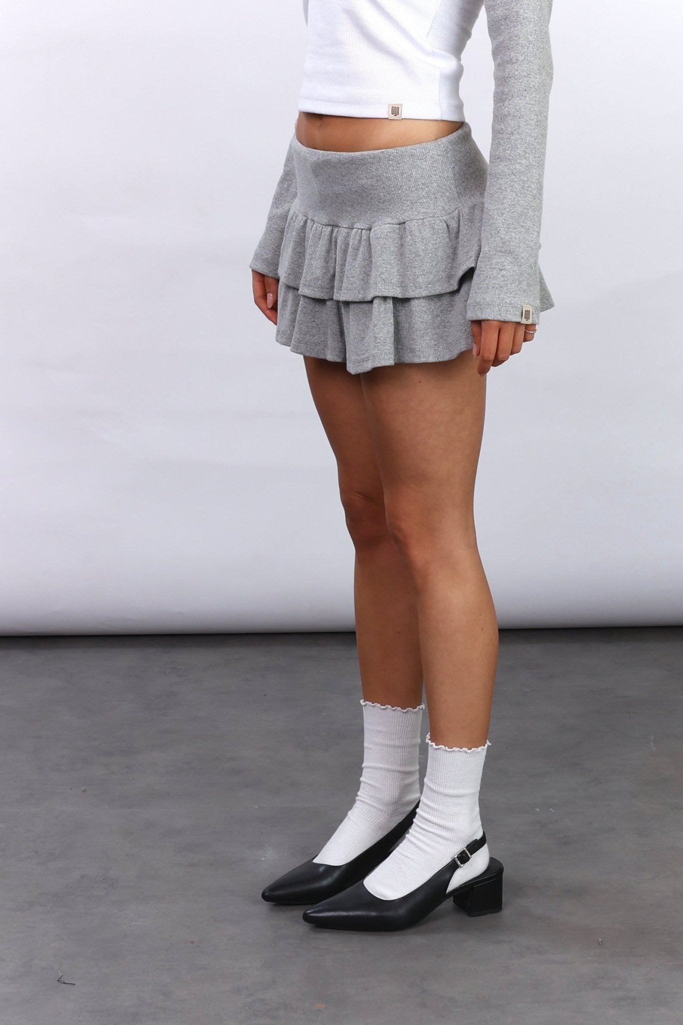 Ruffle Mini Skort – Grey mélange - GON