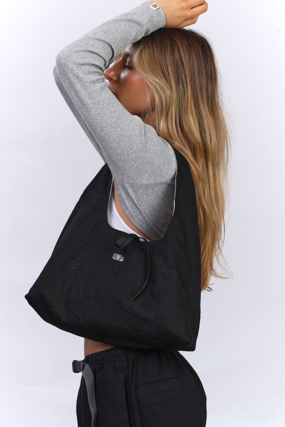 Shoulder bag - Black Floral / Stone - GON