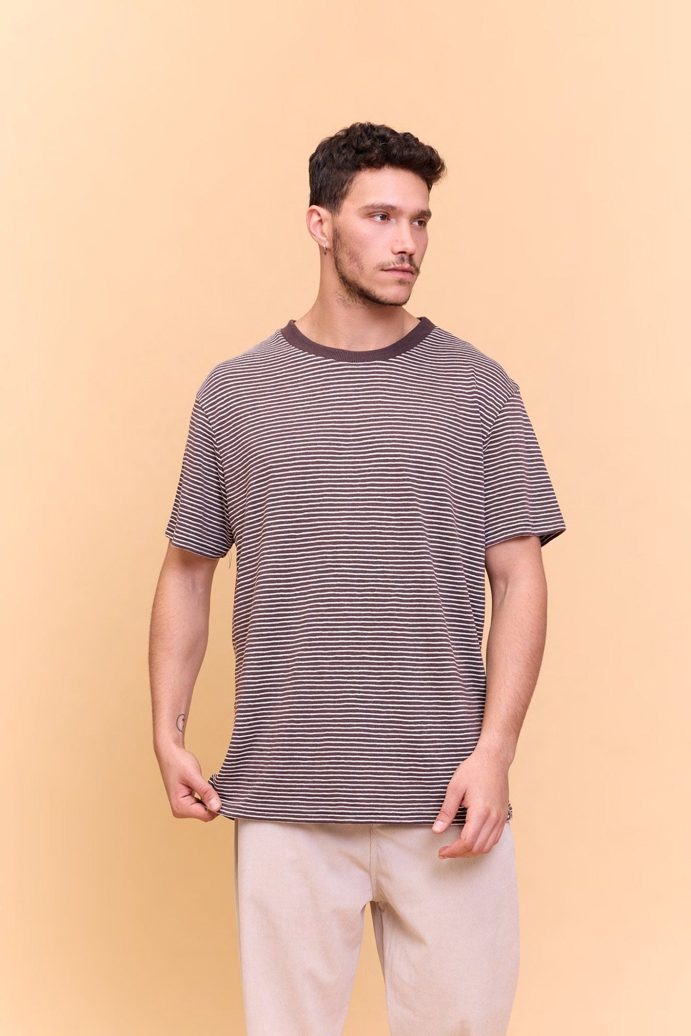 Striped T-shirt - Brown - GONSURFING