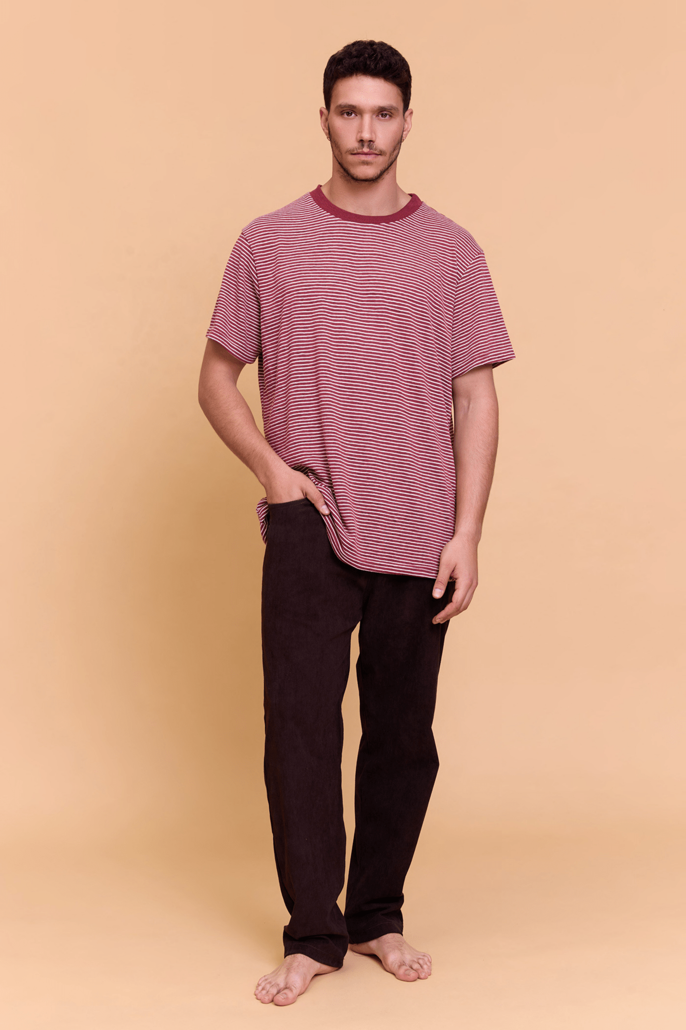 Striped T-shirt - Burgundy - GONSURFING