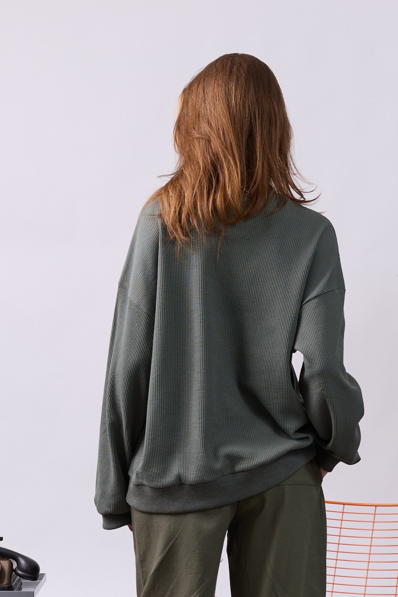 Vintage Waffle Sweatshirt – Olive Green - GON