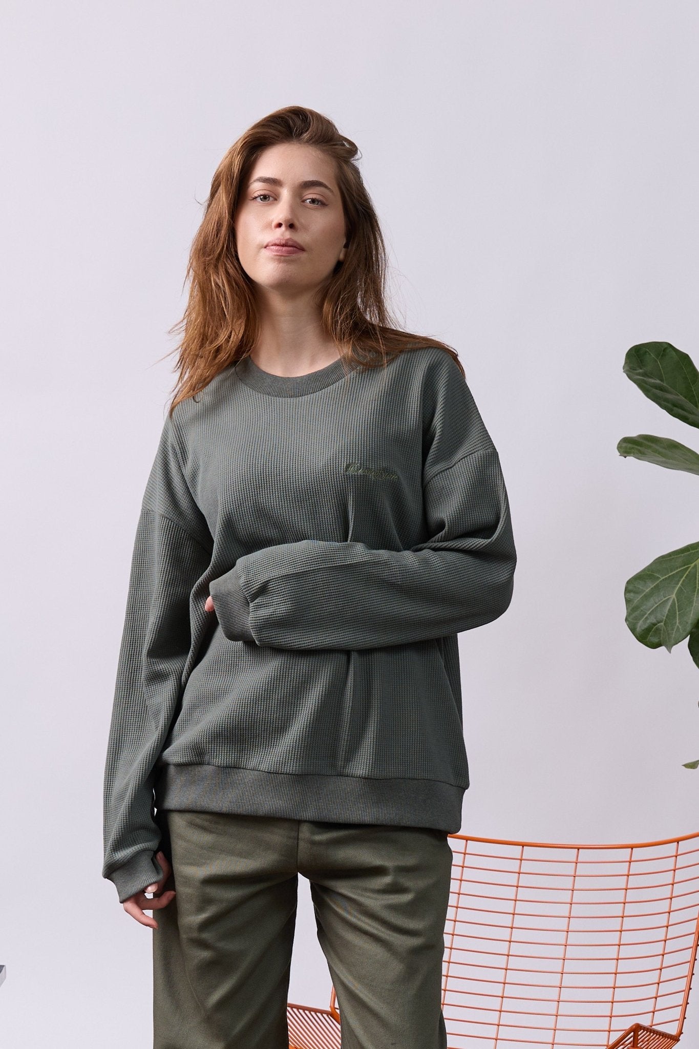 Vintage Waffle Sweatshirt – Olive Green - GON