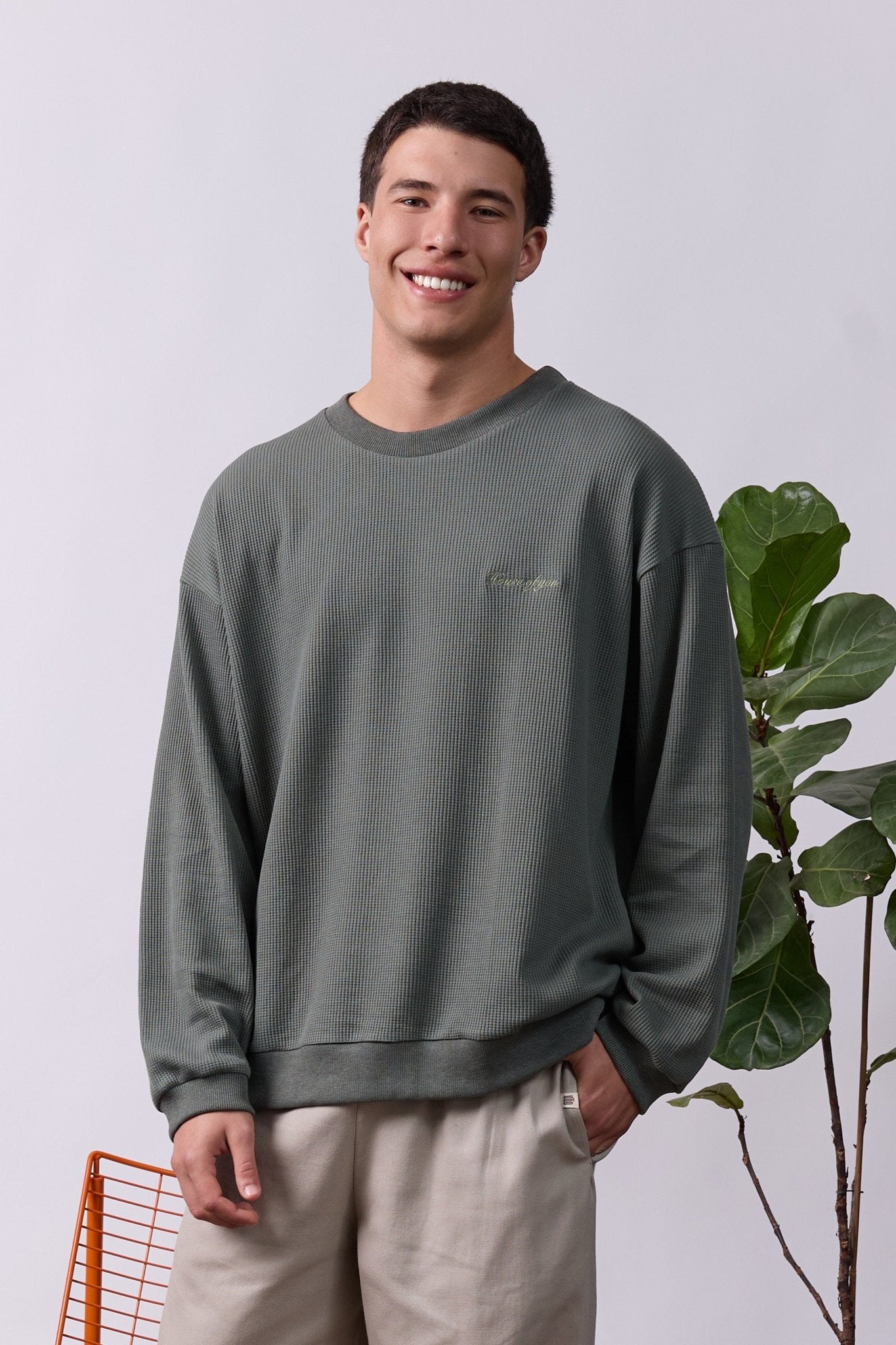 Vintage Waffle Sweatshirt – Olive Green - GON