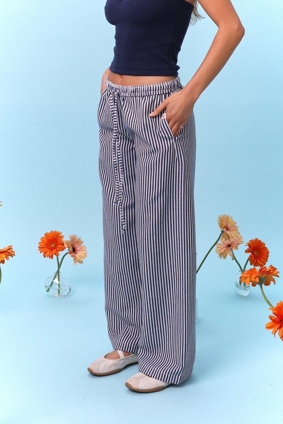 Wide Drill Pants – Blue Stripe - GON