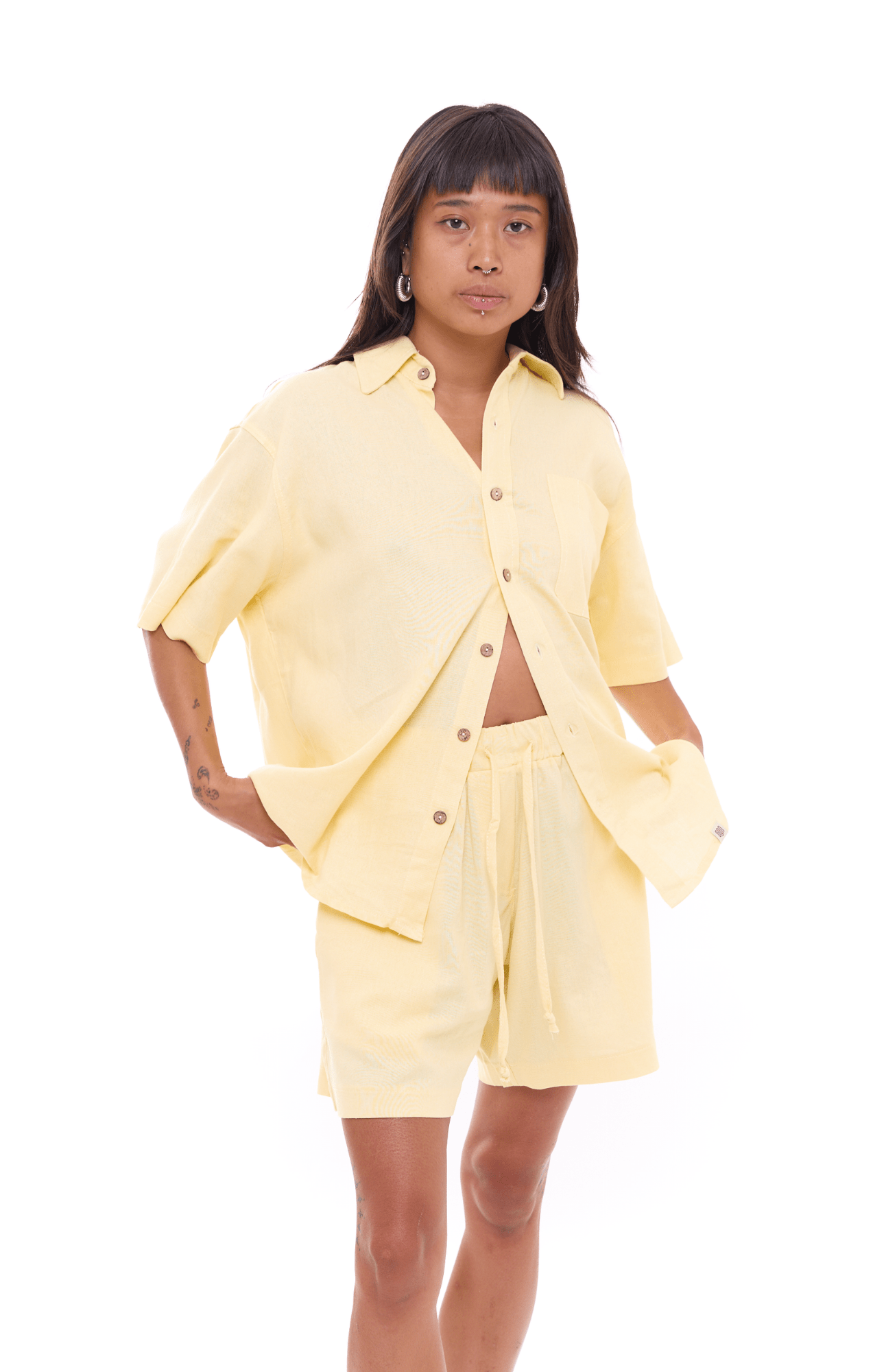 Yellow - Unisex Oversize Linen Shirt - GONSURFING