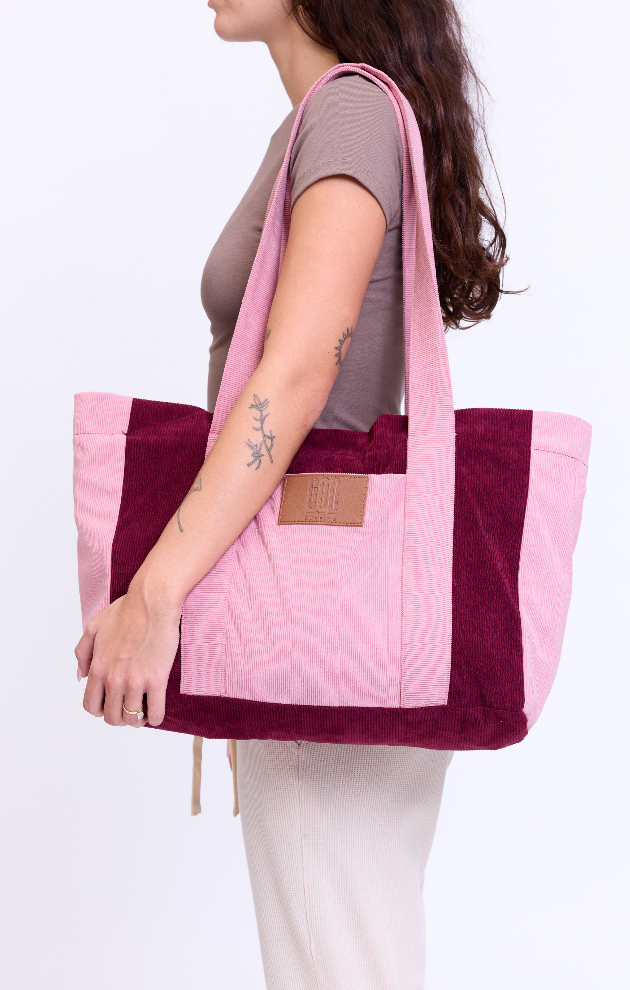 Burgundy & Pink - Corduroy Bag