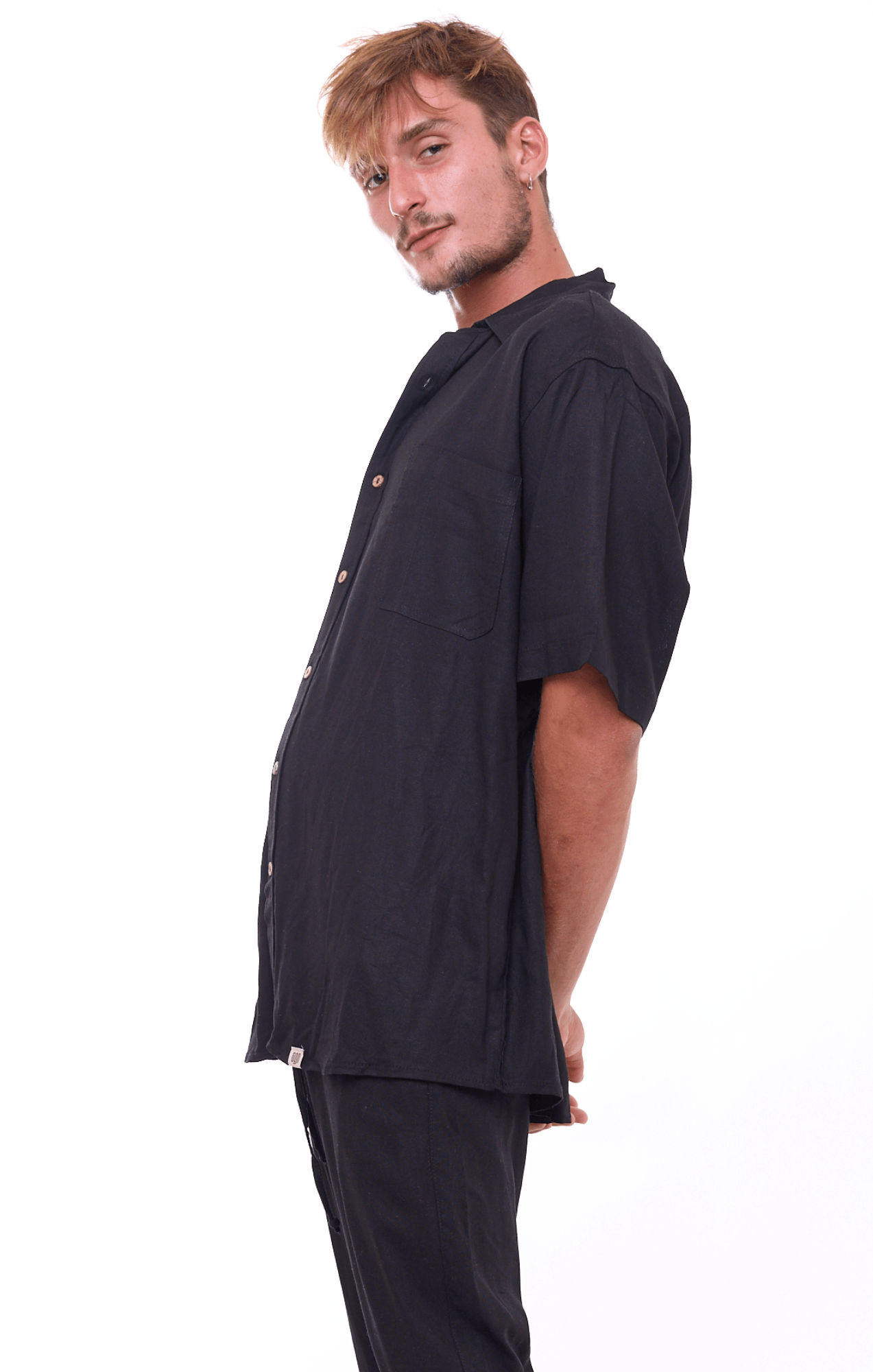 Black - Unisex Oversize Linen Shirt - GONSURFING
