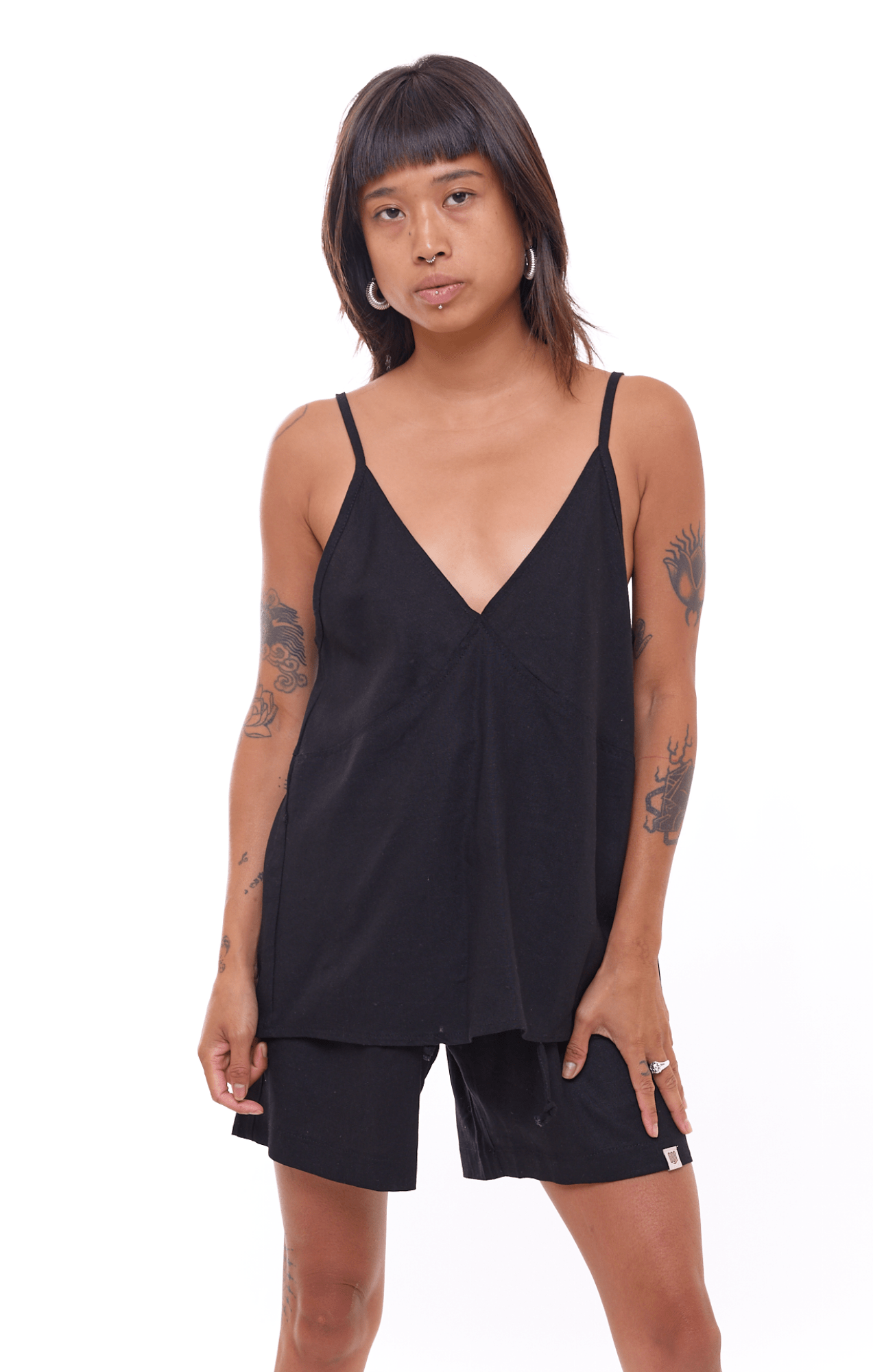 Black - Women Linen Top - GONSURFING