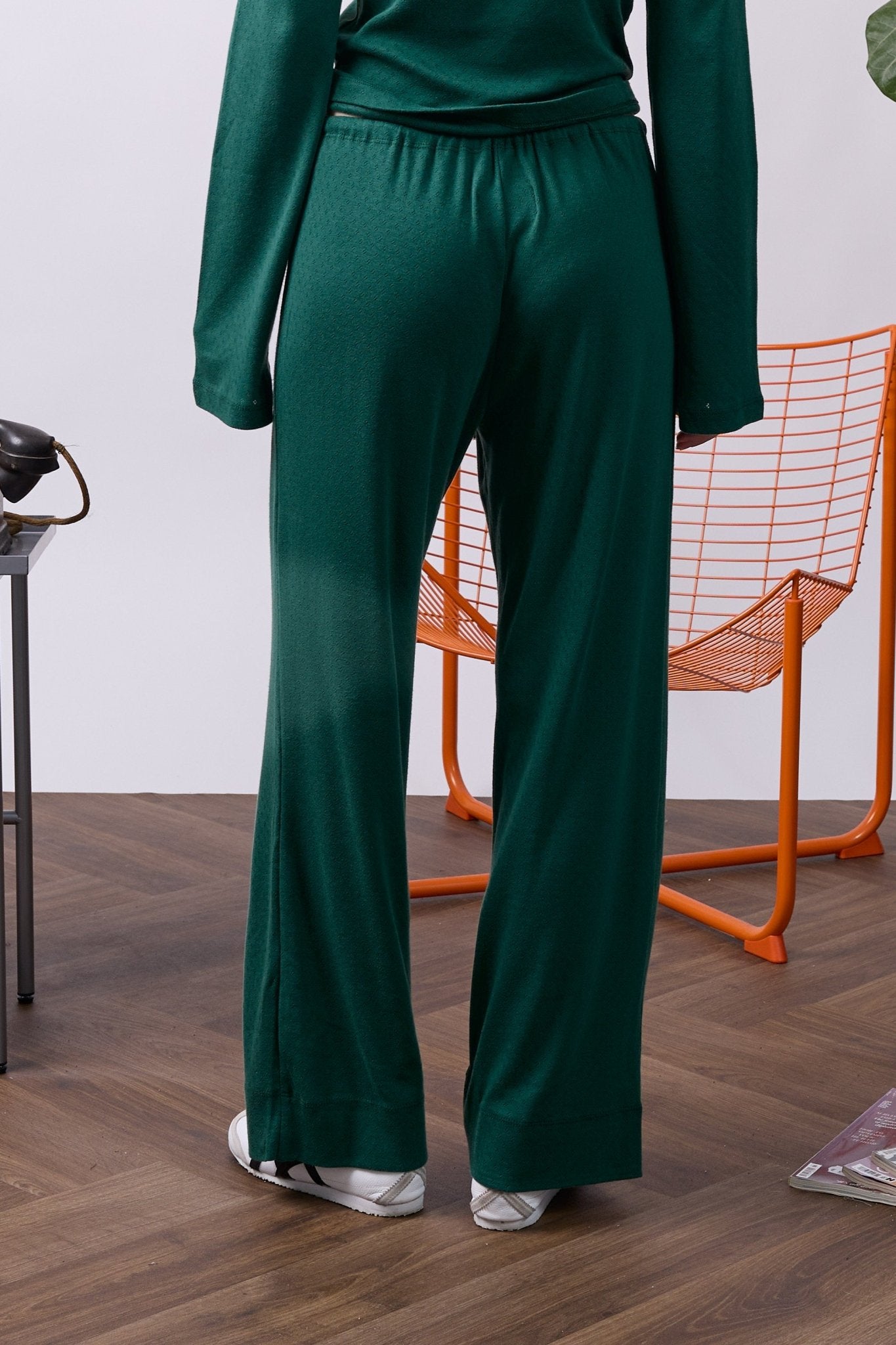 bottle green pointeil - long pants - GON