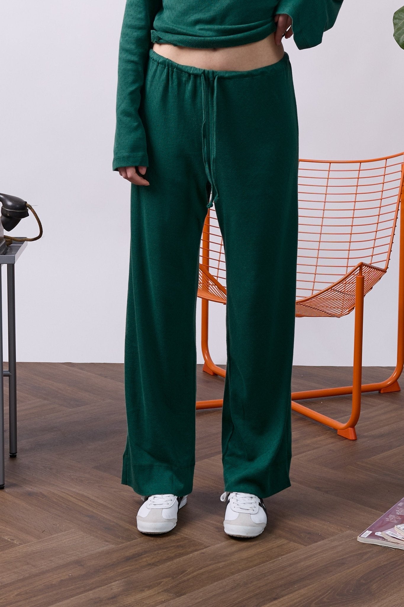 bottle green pointeil - long pants - GON