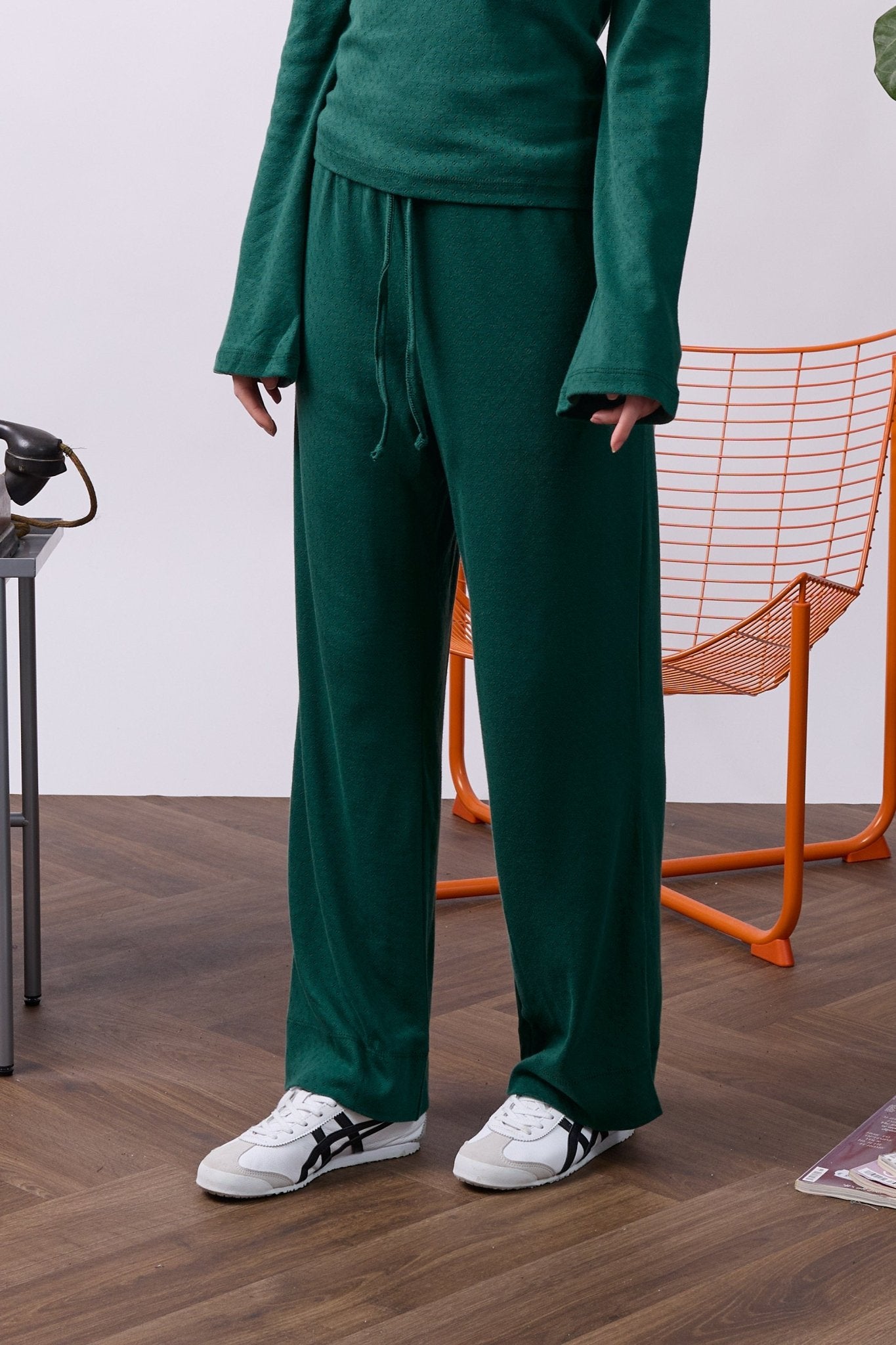 bottle green pointeil - long pants - GON