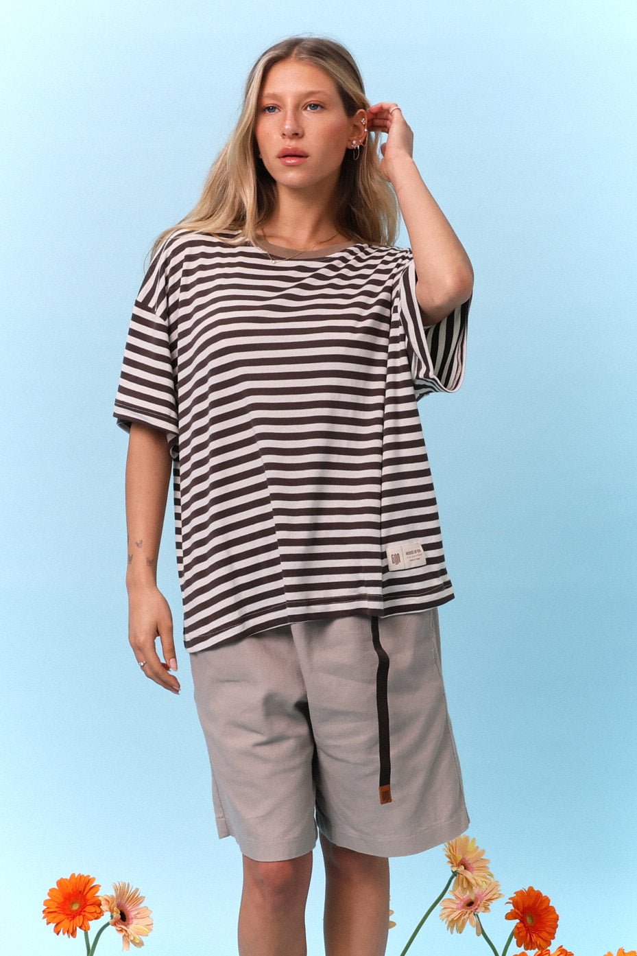 Brown & Cream Stripes - Oversize T-Shirt - GON