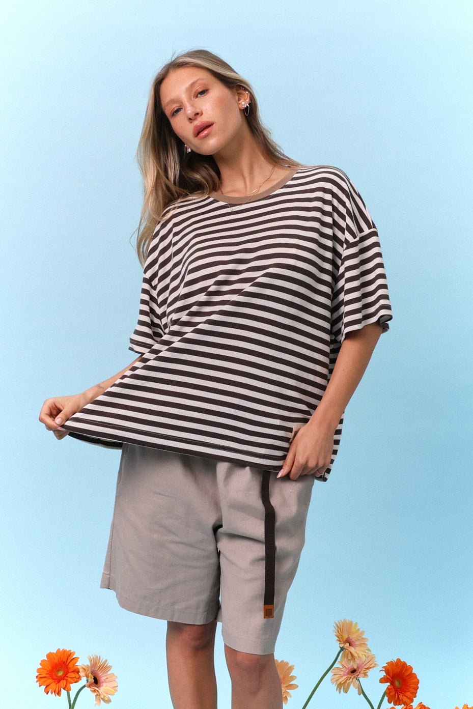 Brown & Cream Stripes - Oversize T-Shirt - GON