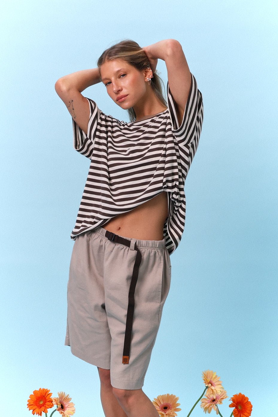 Brown & Cream Stripes - Oversize T-Shirt - GON