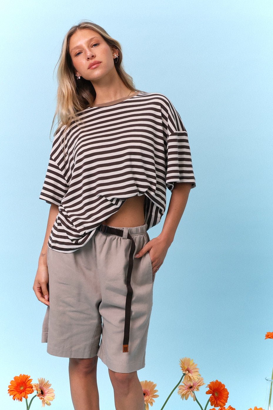 Brown & Cream Stripes - Oversize T-Shirt - GON