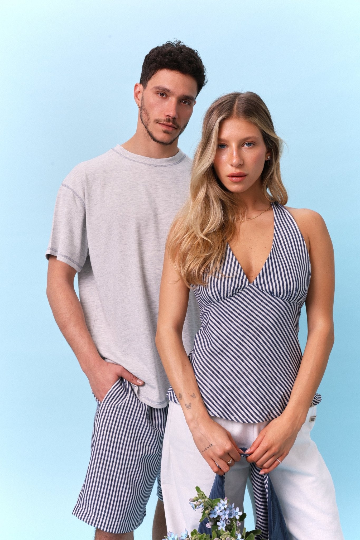 Collar Tie Top – Blue Stripe - GON