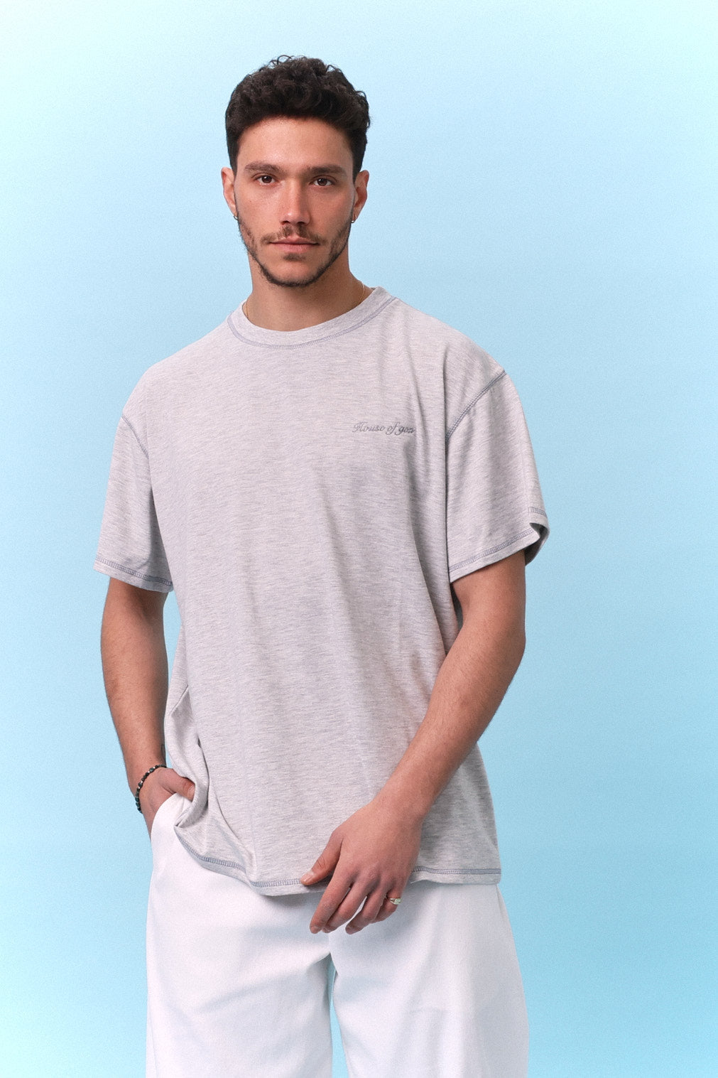 Flatlock Tee – Grey mélange - GON