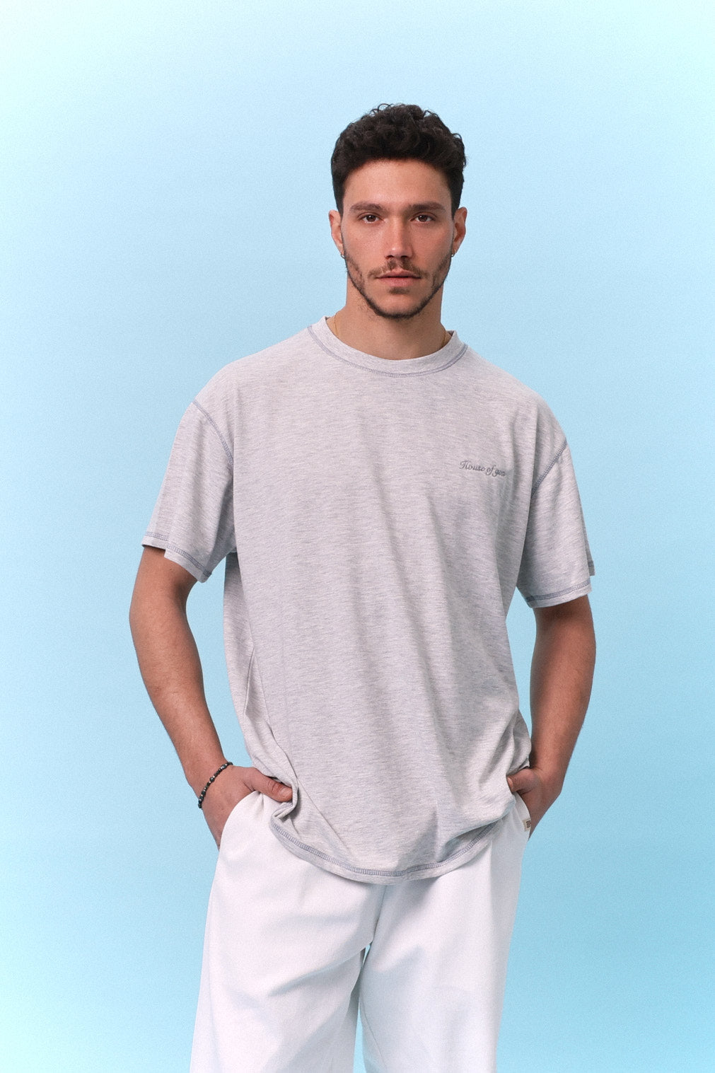 Flatlock Tee – Grey mélange - GON