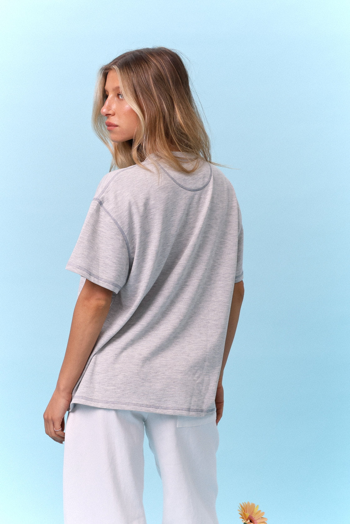 Flatlock Tee – Grey mélange - GON