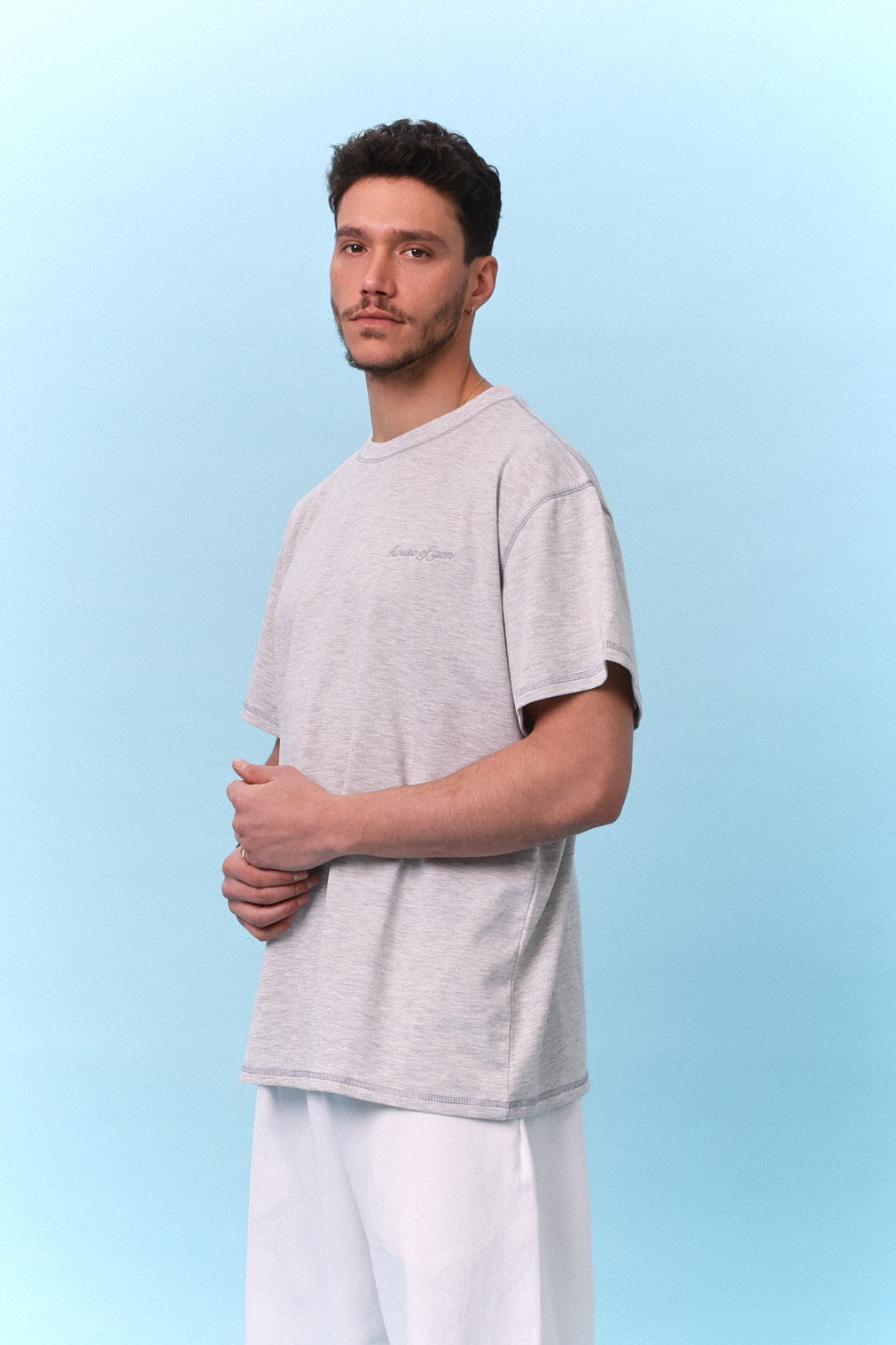 Flatlock Tee – Grey mélange - GON