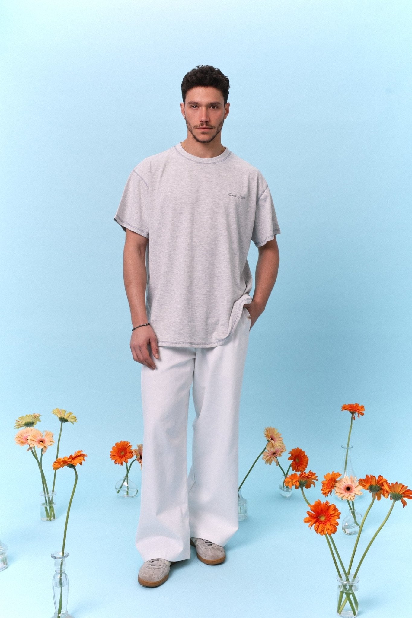 Flatlock Tee – Grey mélange - GON