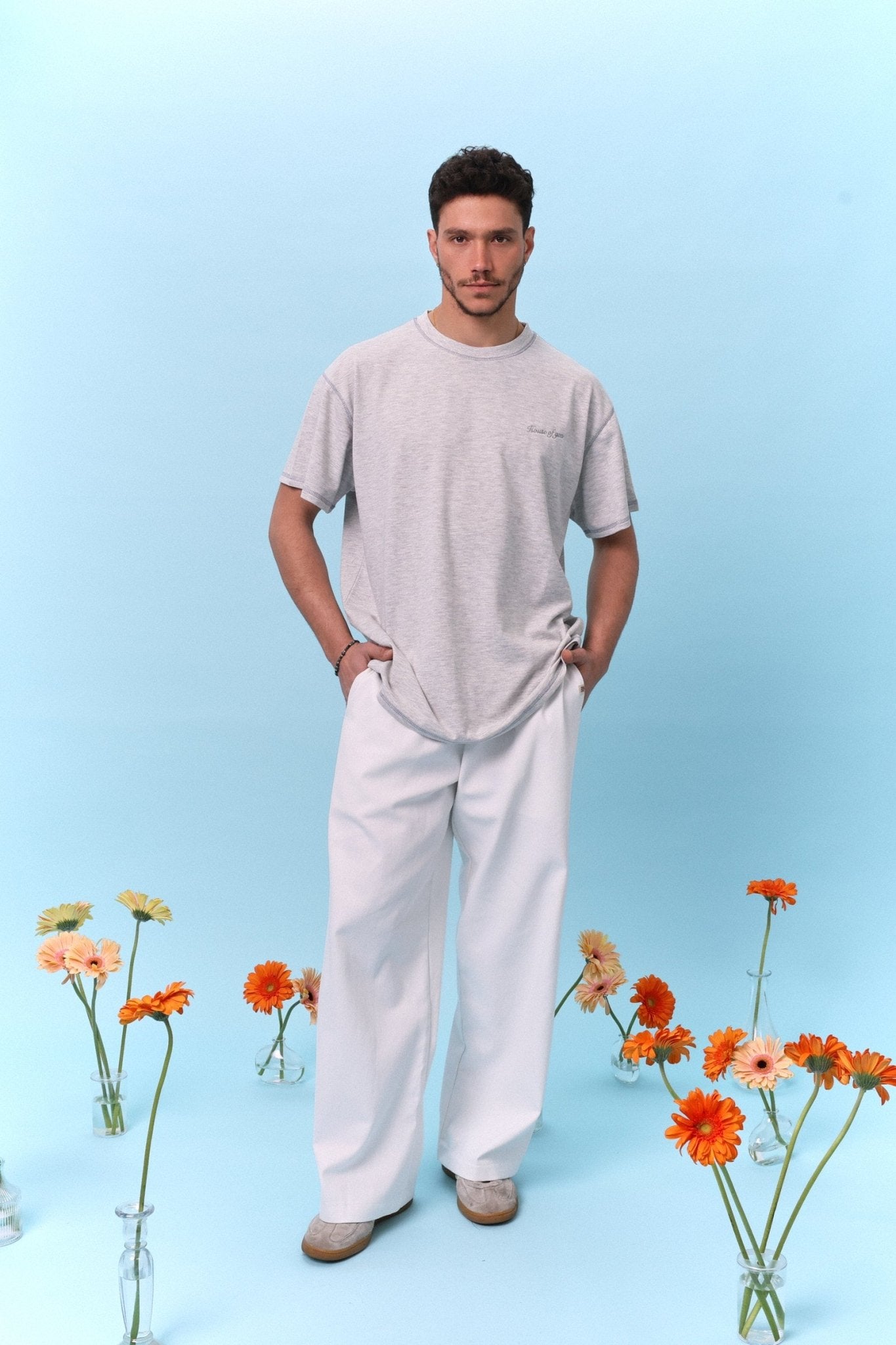 Flatlock Tee – Grey mélange - GON