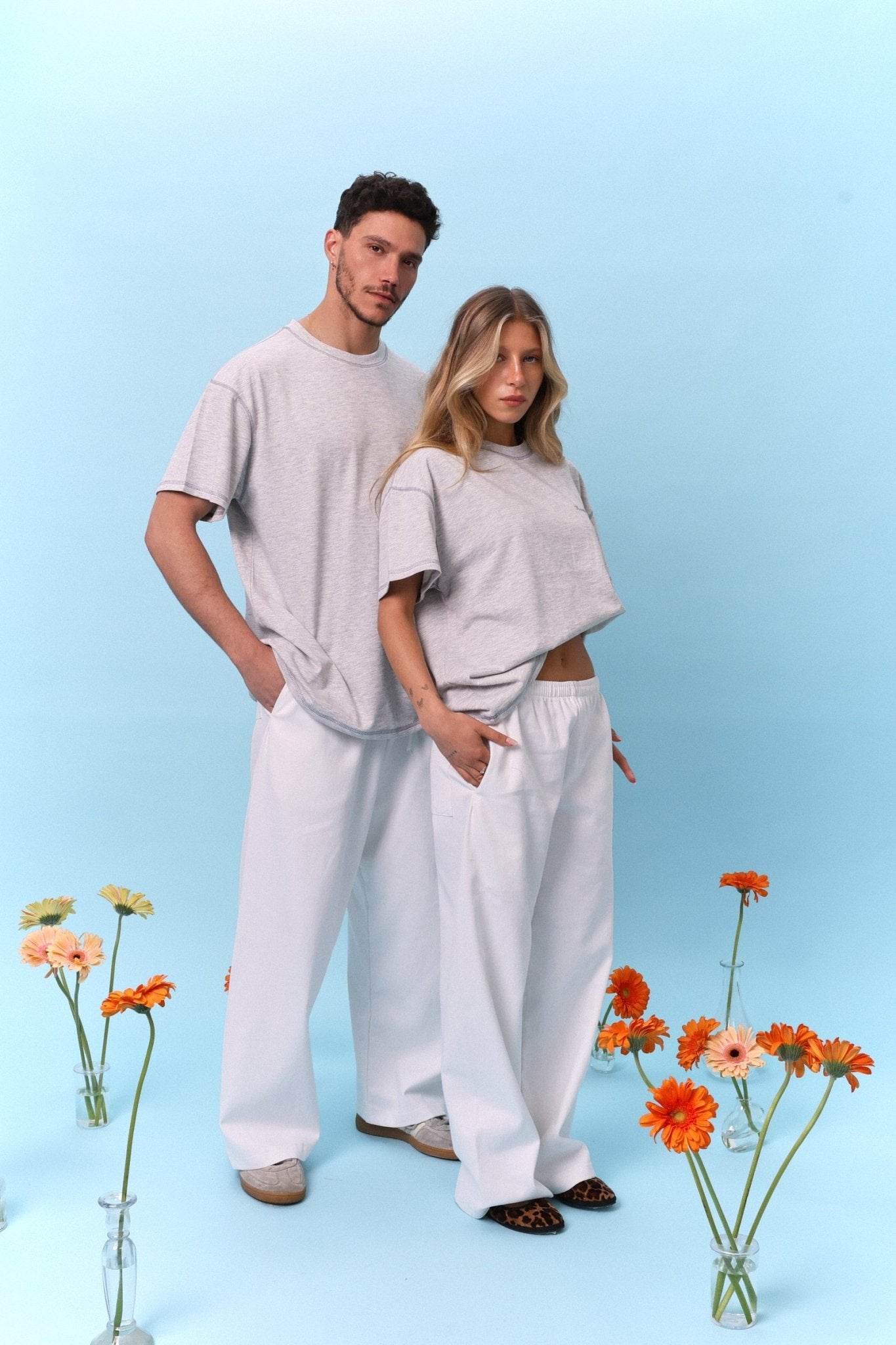 Flatlock Tee – Grey mélange - GON