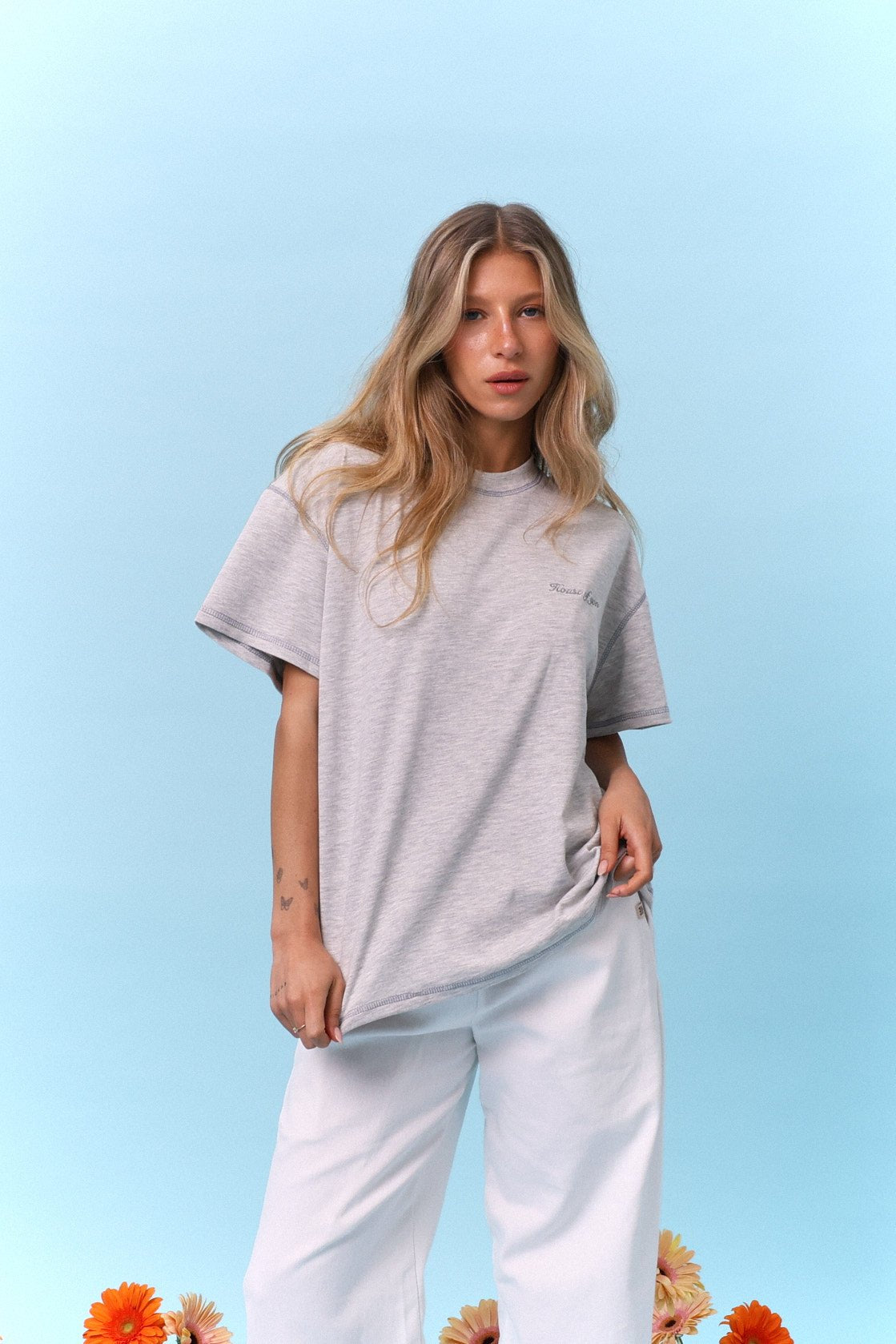 Flatlock Tee – Grey mélange - GON