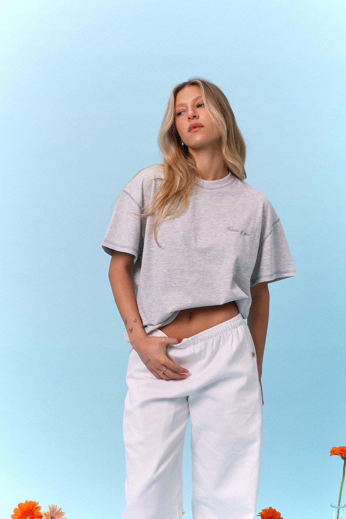 Flatlock Tee – Grey mélange - GON