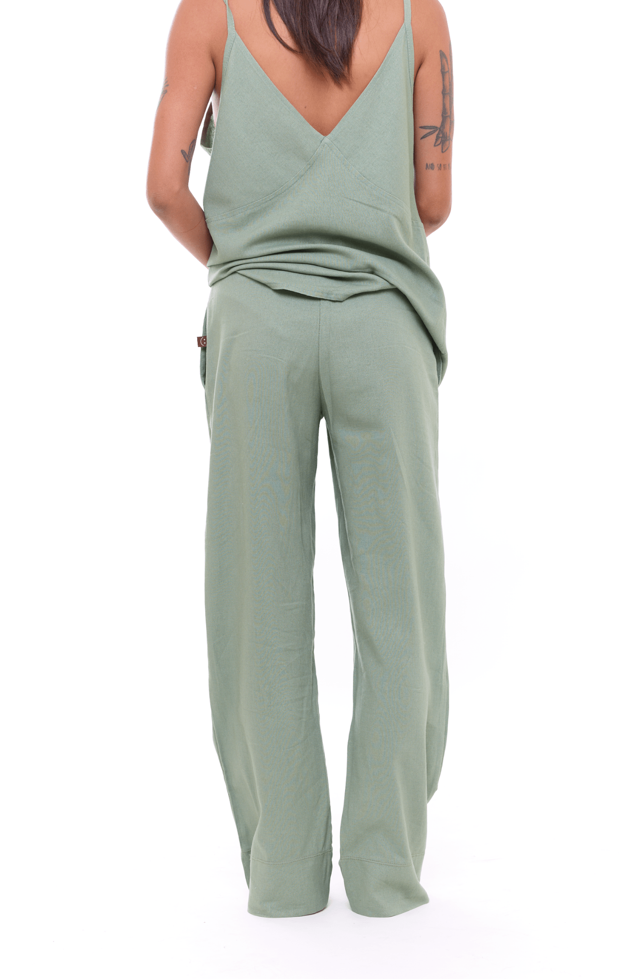 Green - Woman Linen Long Pants - GONSURFING