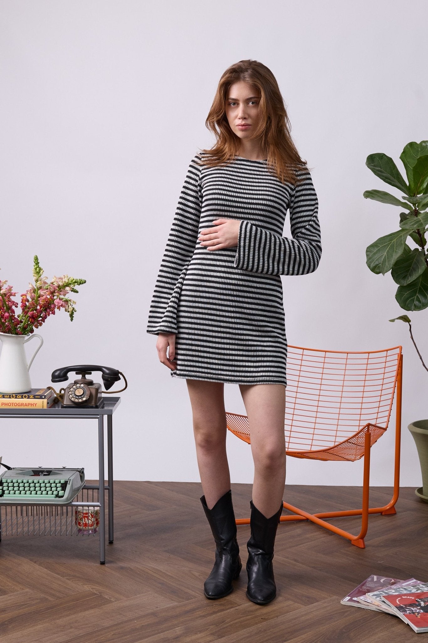 Knit Mini Dress - Black Stripes - GON