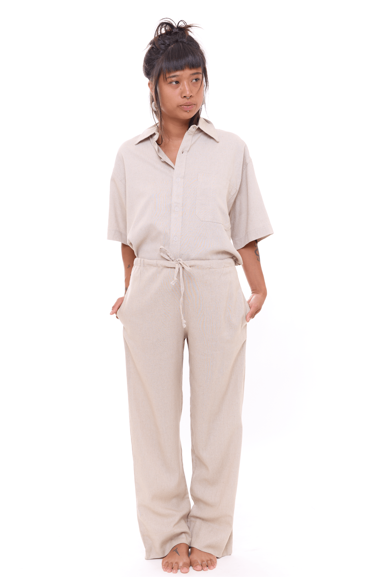 Natural - Unisex Oversize Linen Shirt - GONSURFING