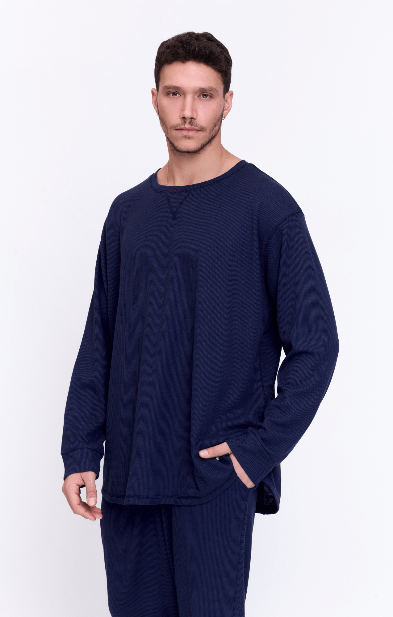 Navy - Waffle Long Shirt - GONSURFING