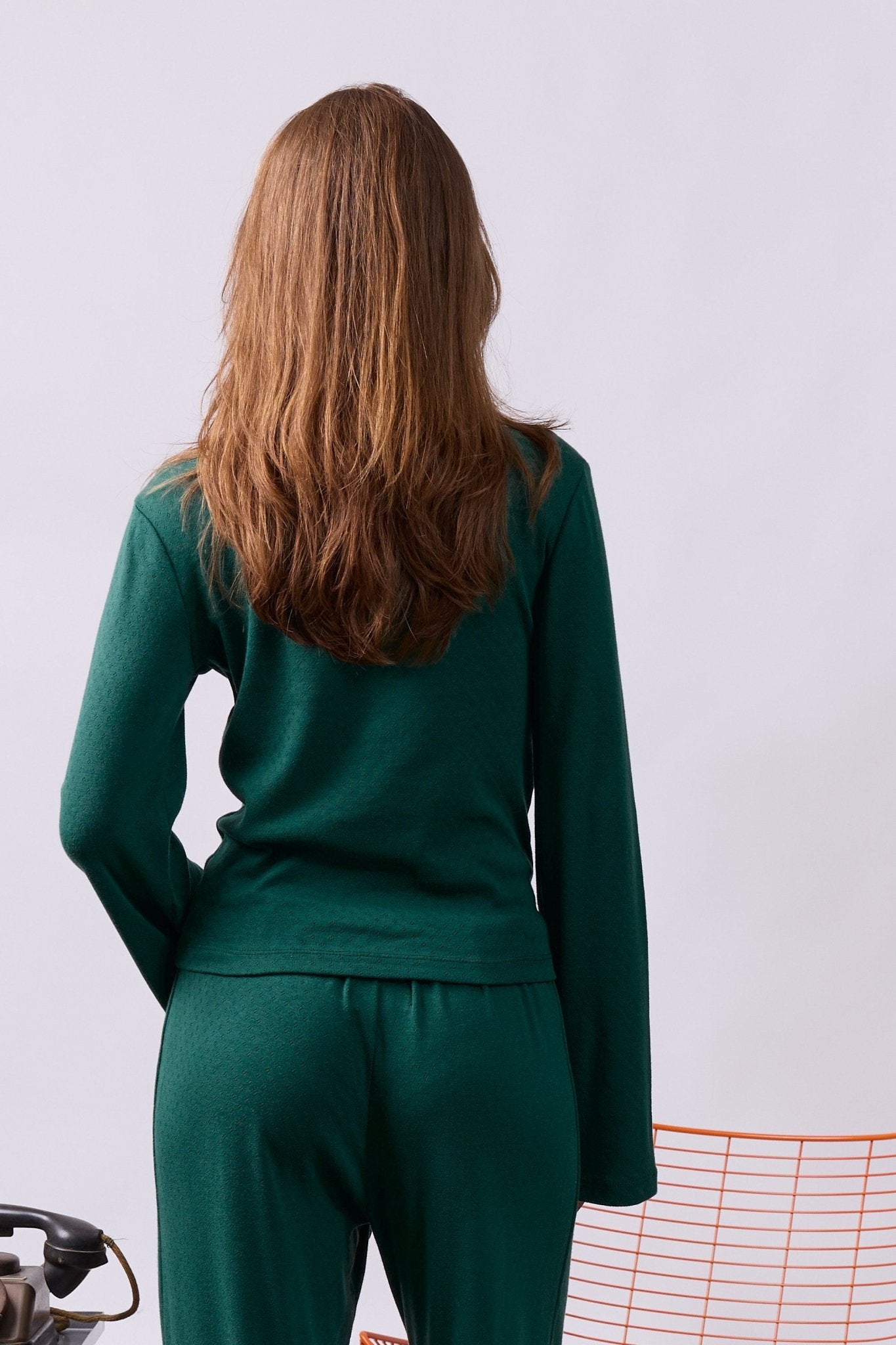 Off shoulder shirt - Bottle green pointeil - GON