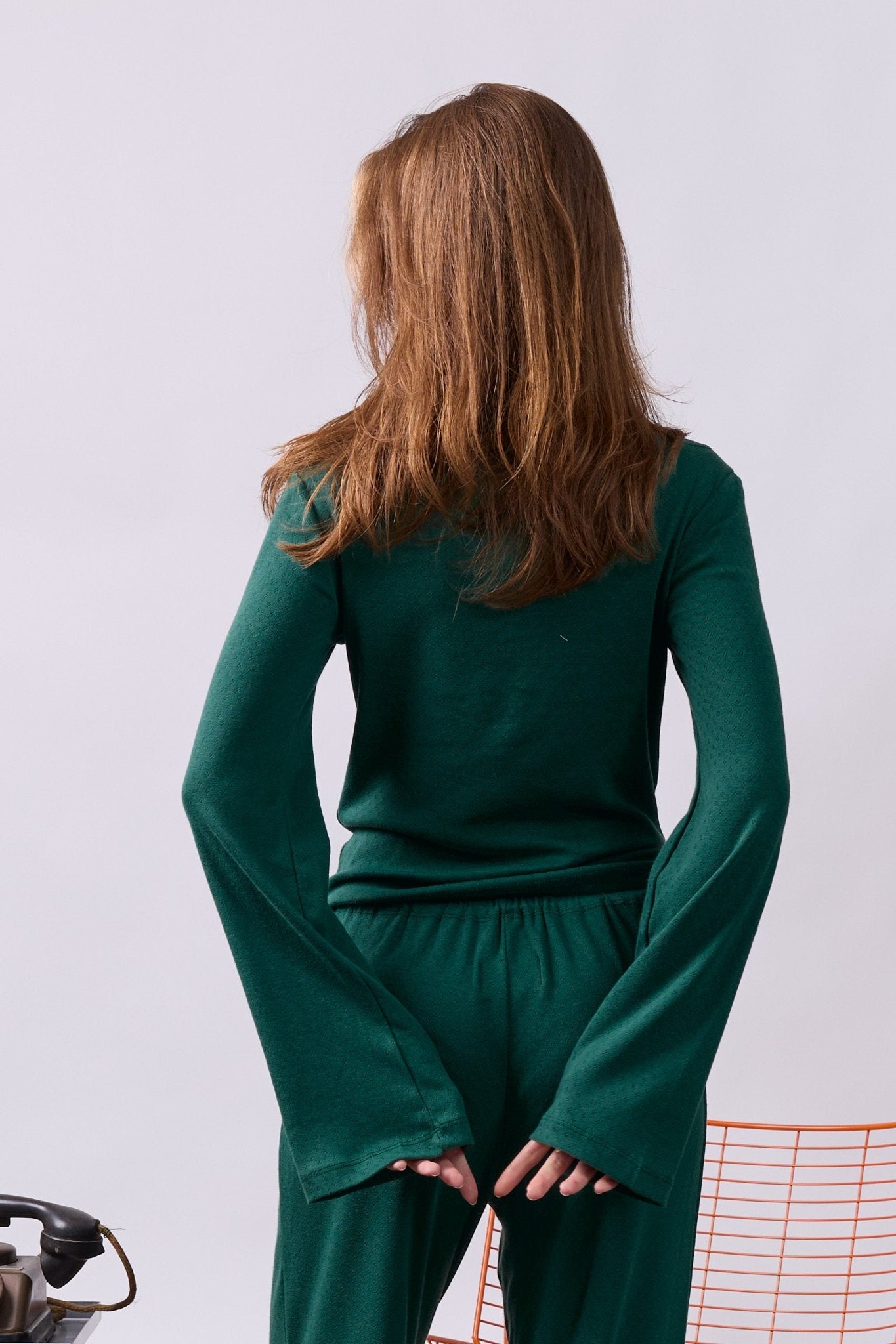 Off shoulder shirt - Bottle green pointeil - GON