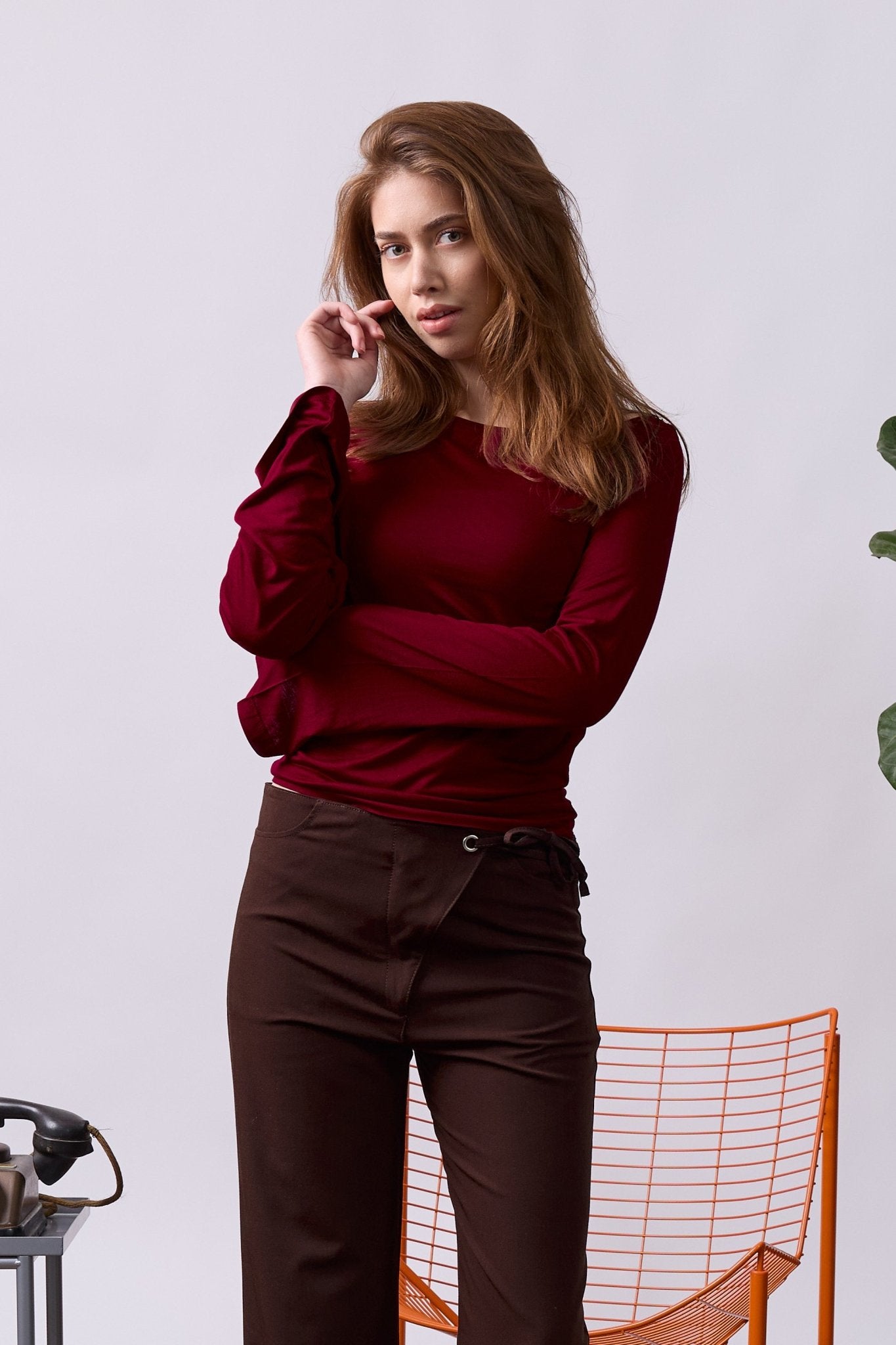 Off shoulder shirt - Wine, Burgundy - GON