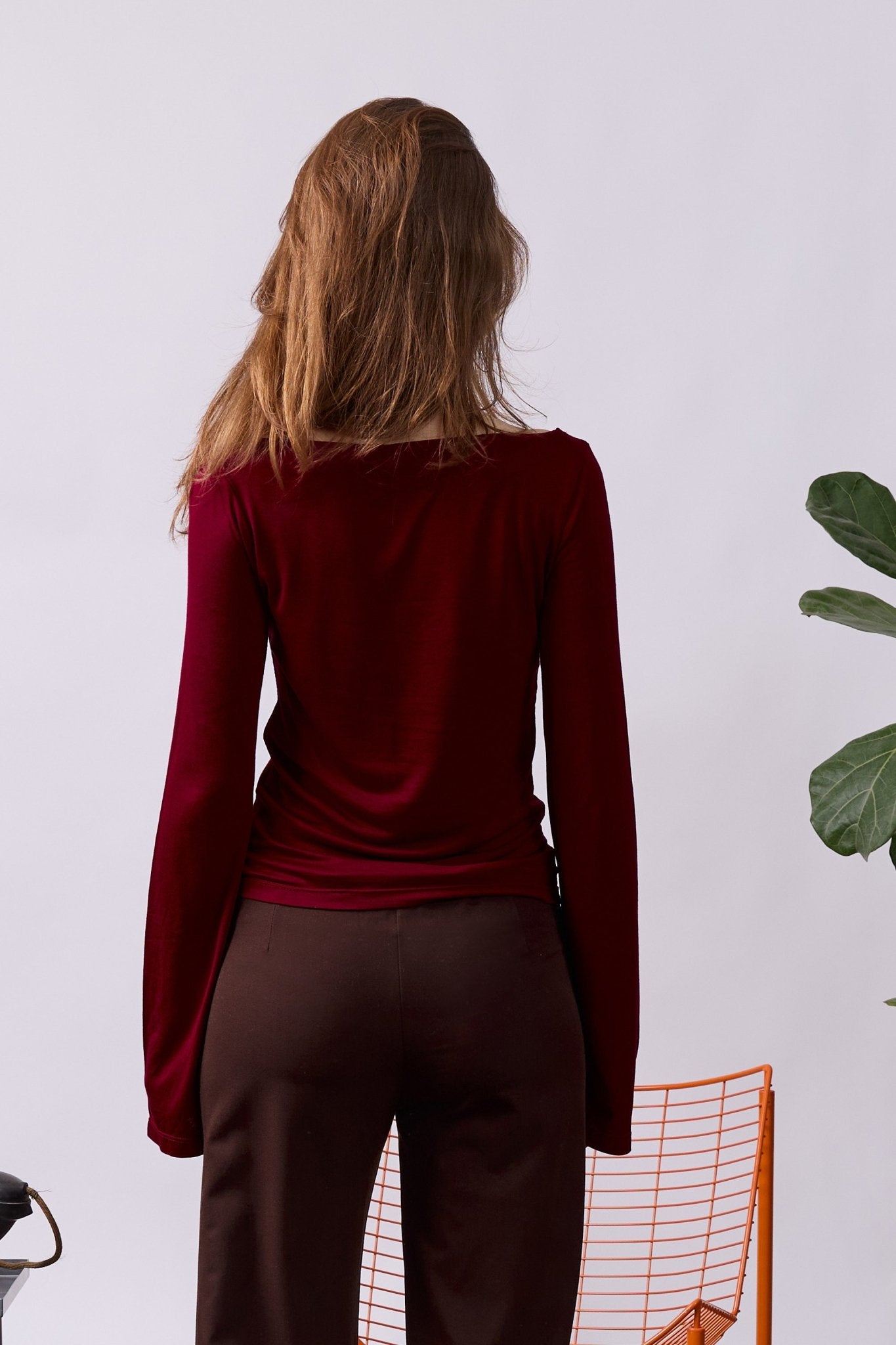 Off shoulder shirt - Wine, Burgundy - GON