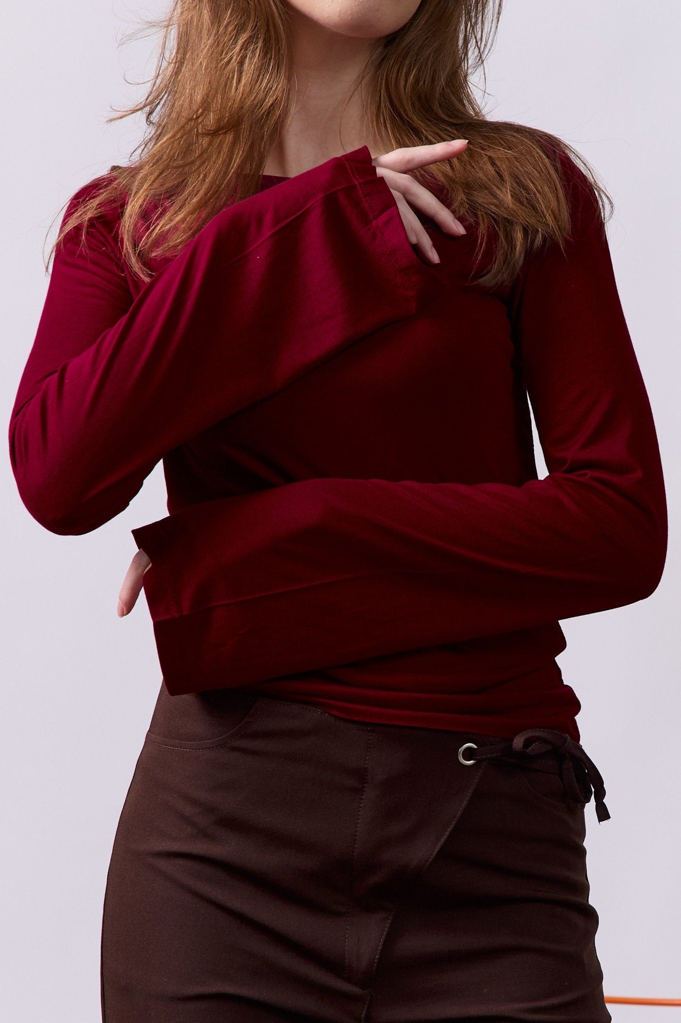 Off shoulder shirt - Wine, Burgundy - GON